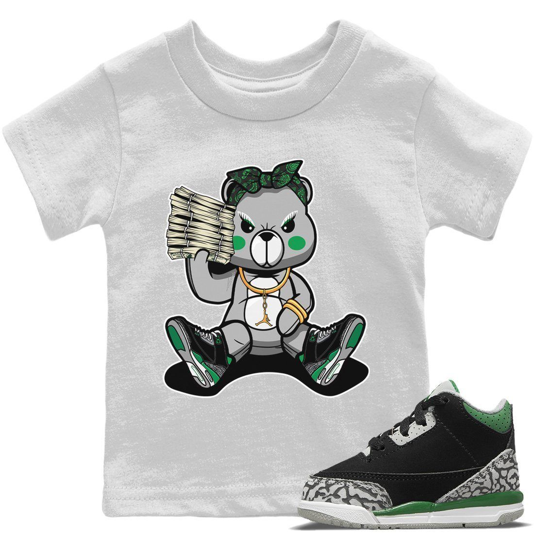 Bad Baby Bear Kids Tops - Air Jordan 3 Pine Green