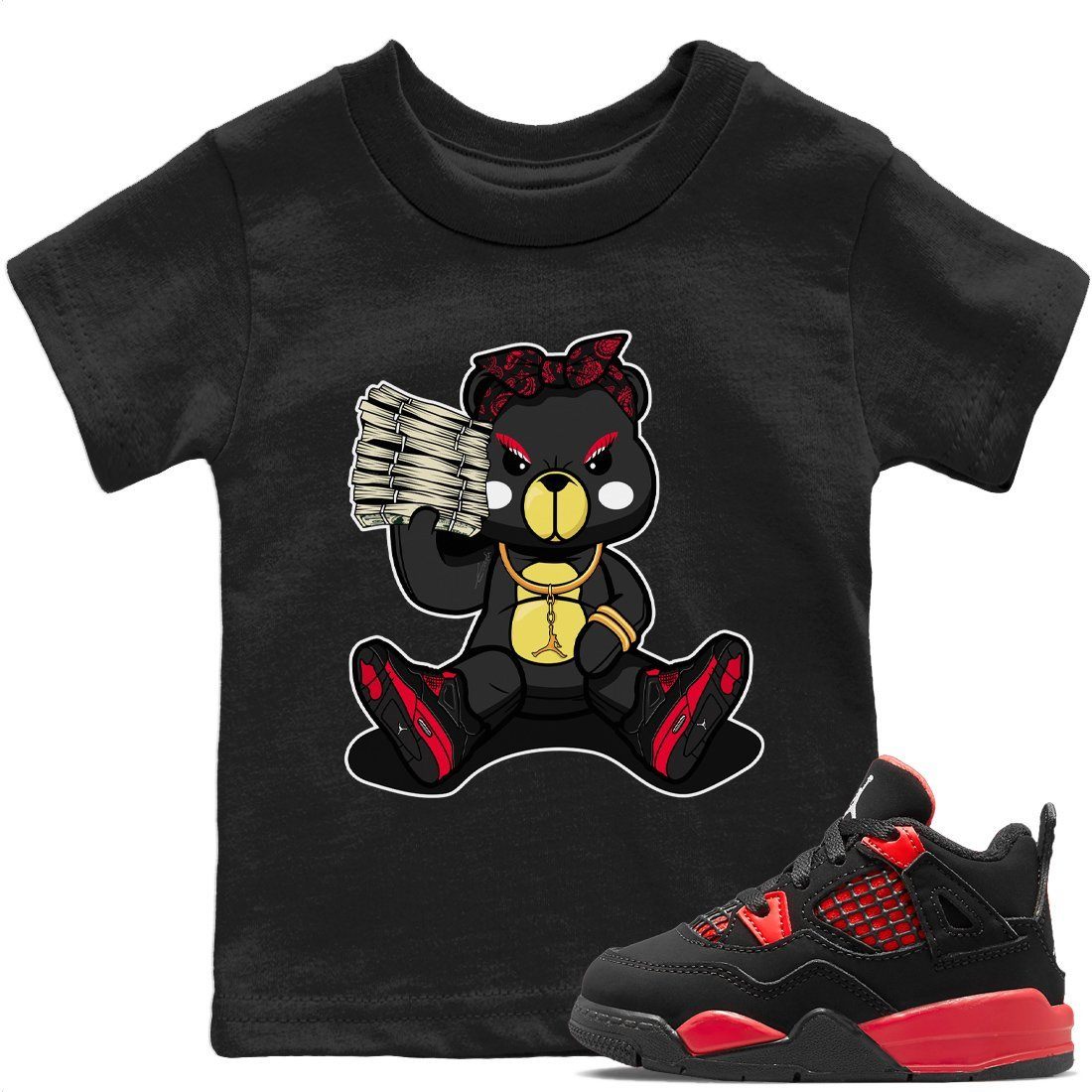 Bad Baby Bear Kids Tops - Air Jordan 4 Red Thunder