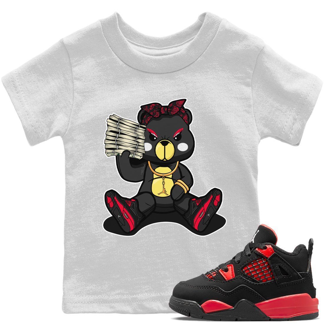Bad Baby Bear Kids Tops - Air Jordan 4 Red Thunder
