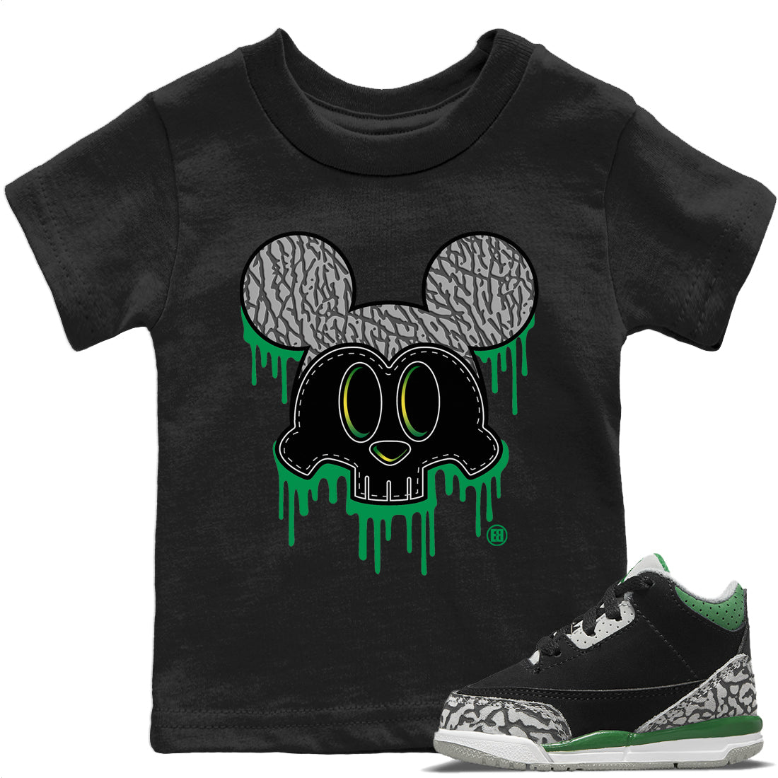 Skull Mouse Kids Tops - Air Jordan 3 Pine Green