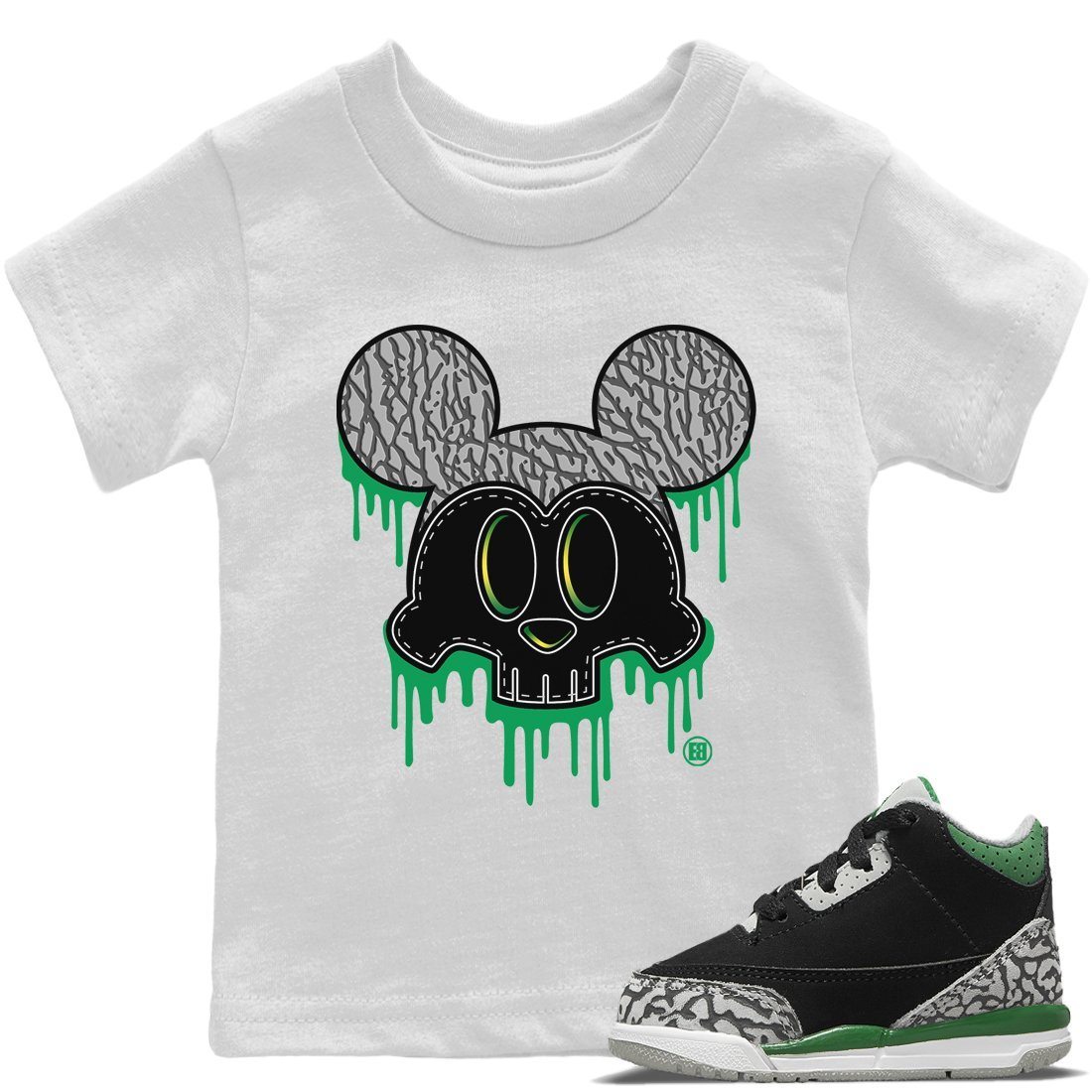 Skull Mouse Kids Tops - Air Jordan 3 Pine Green