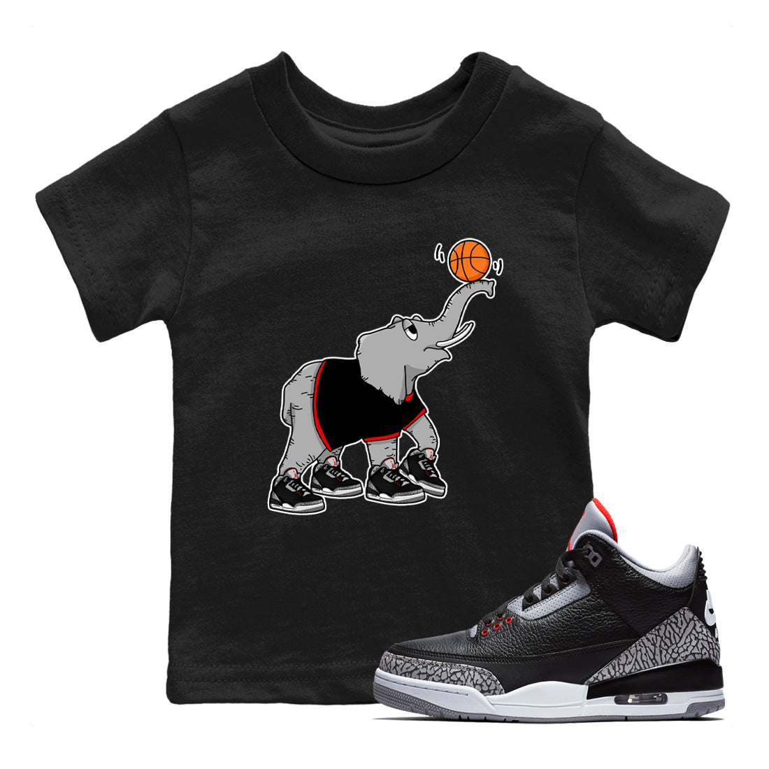 Juggling Elephant snkmatch Tees Kids - Air Jordan 3 Black Cement