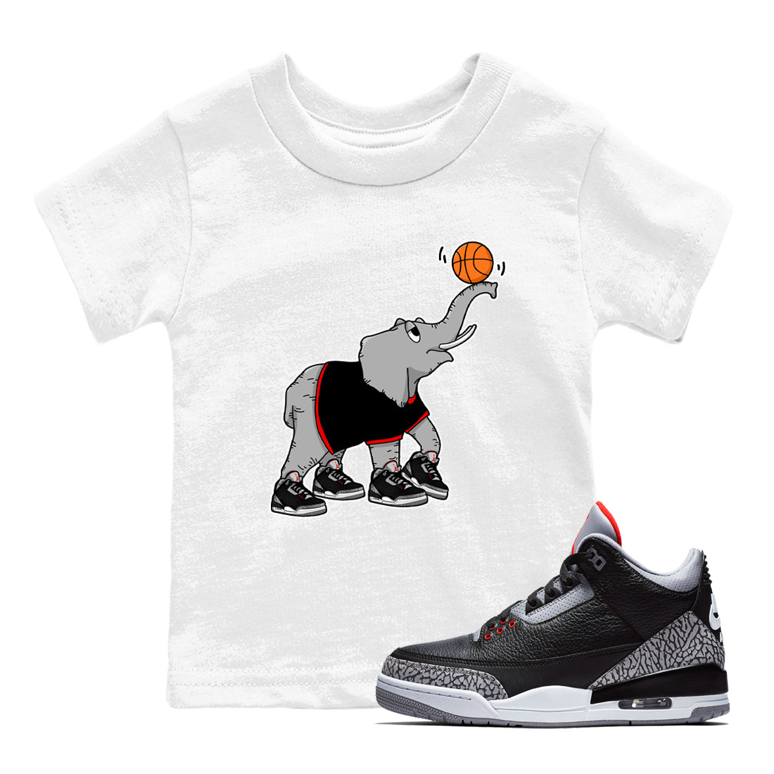Juggling Elephant snkmatch Tees Kids - Air Jordan 3 Black Cement