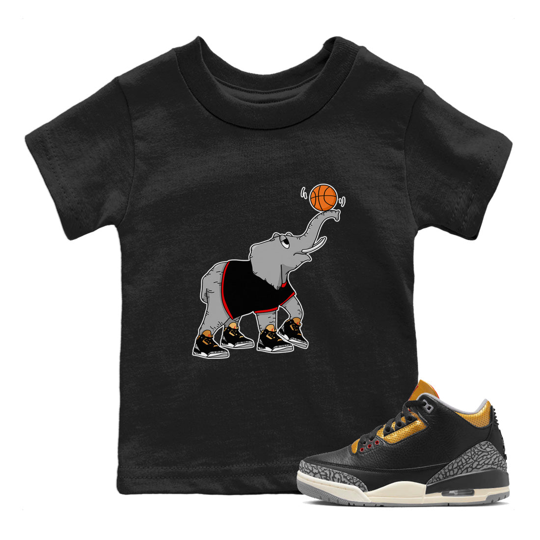 Juggling Elephant Kids Tops - Air Jordan 3 Black Gold