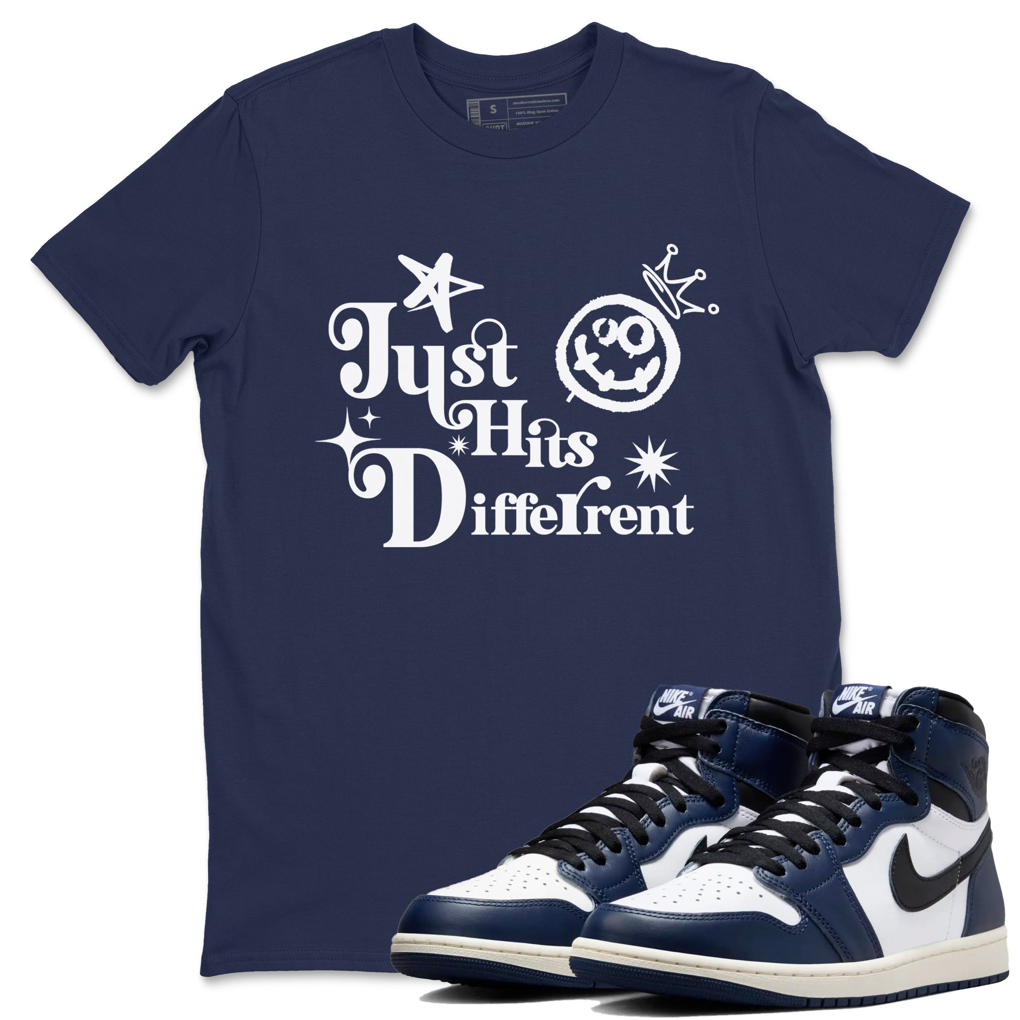 Just Hits Different snkmatch Tees - Air Jordan 1 Midnight Navy