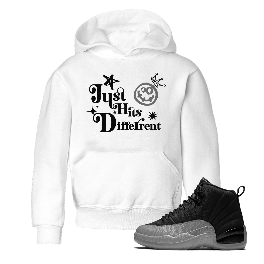 Just Hits Different snkmatch Tees Kids - Air Jordan 12 Black Wolf Grey