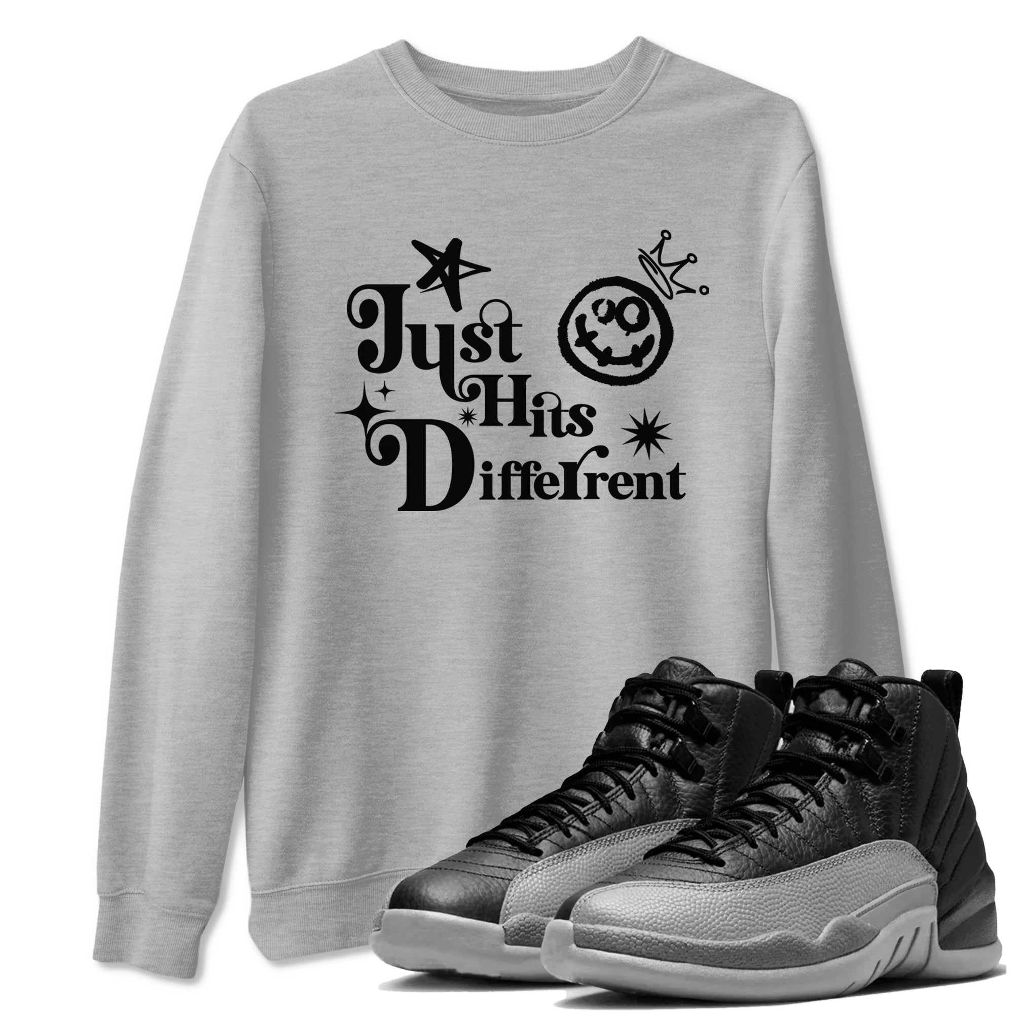 Just Hits Different snkmatch Tees - Air Jordan 12 Black Wolf Grey
