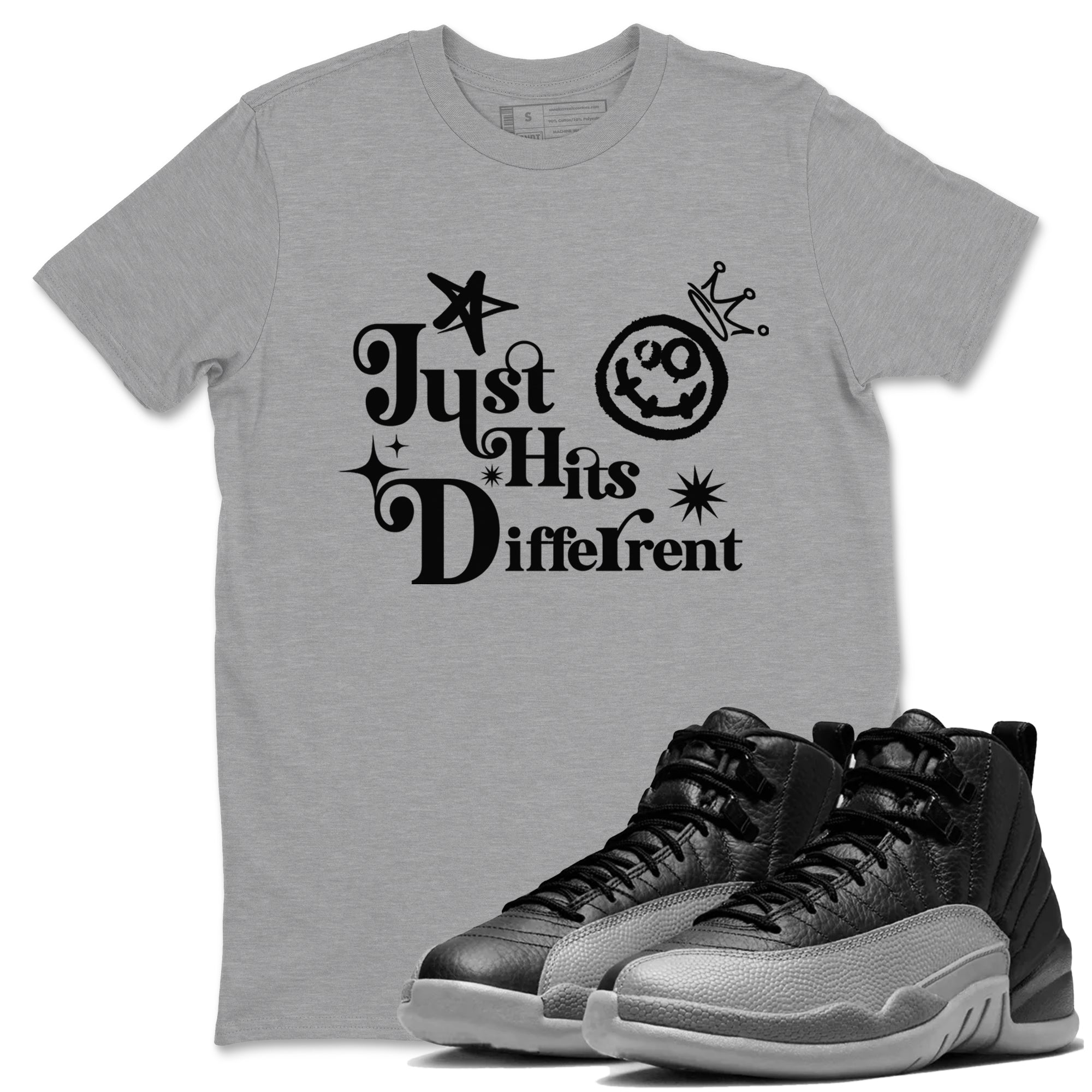 Just Hits Different snkmatch Tees - Air Jordan 12 Black Wolf Grey
