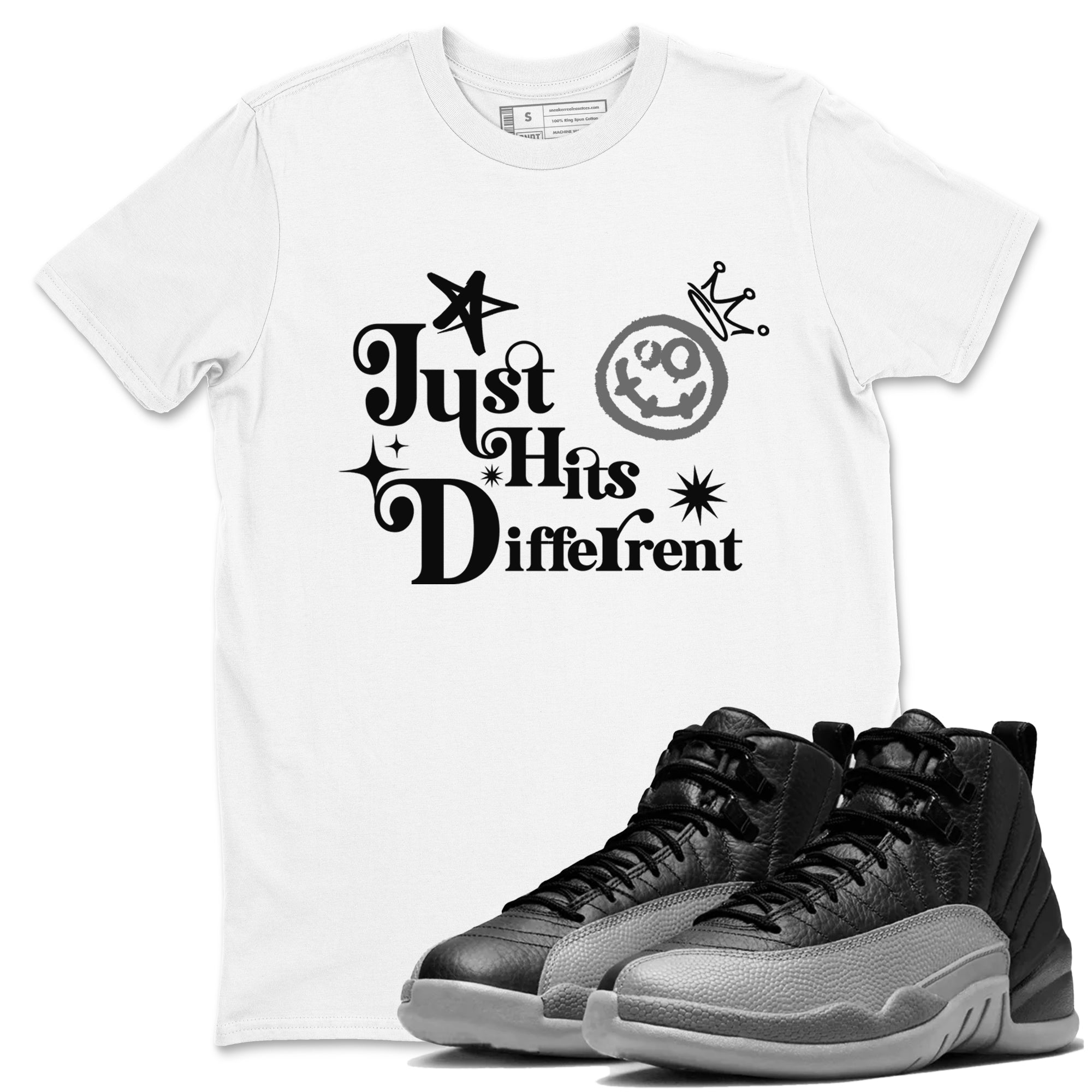 Just Hits Different snkmatch Tees - Air Jordan 12 Black Wolf Grey