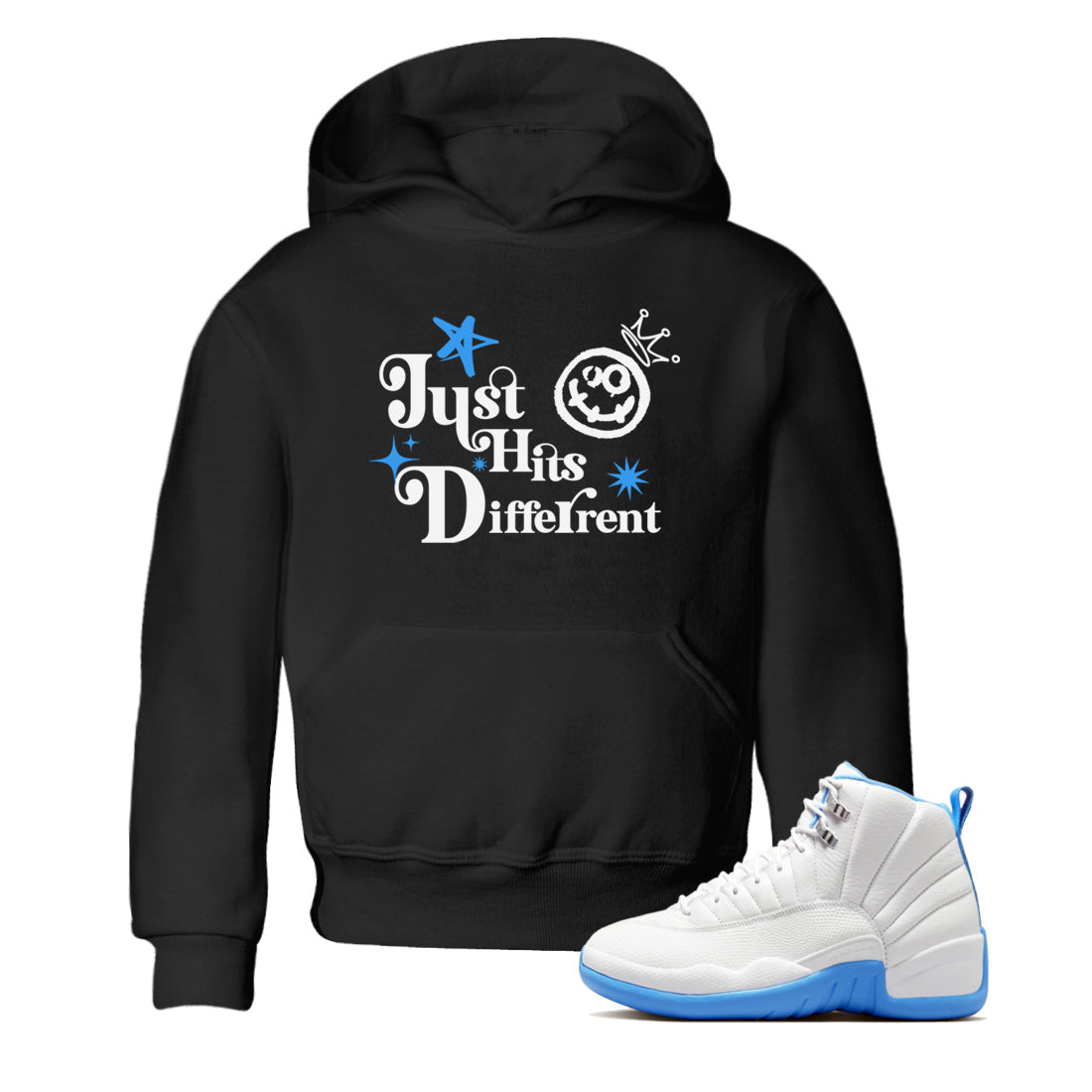 Just Hits Different snkmatch Tees Kids - Air Jordan 12 White and University Blue