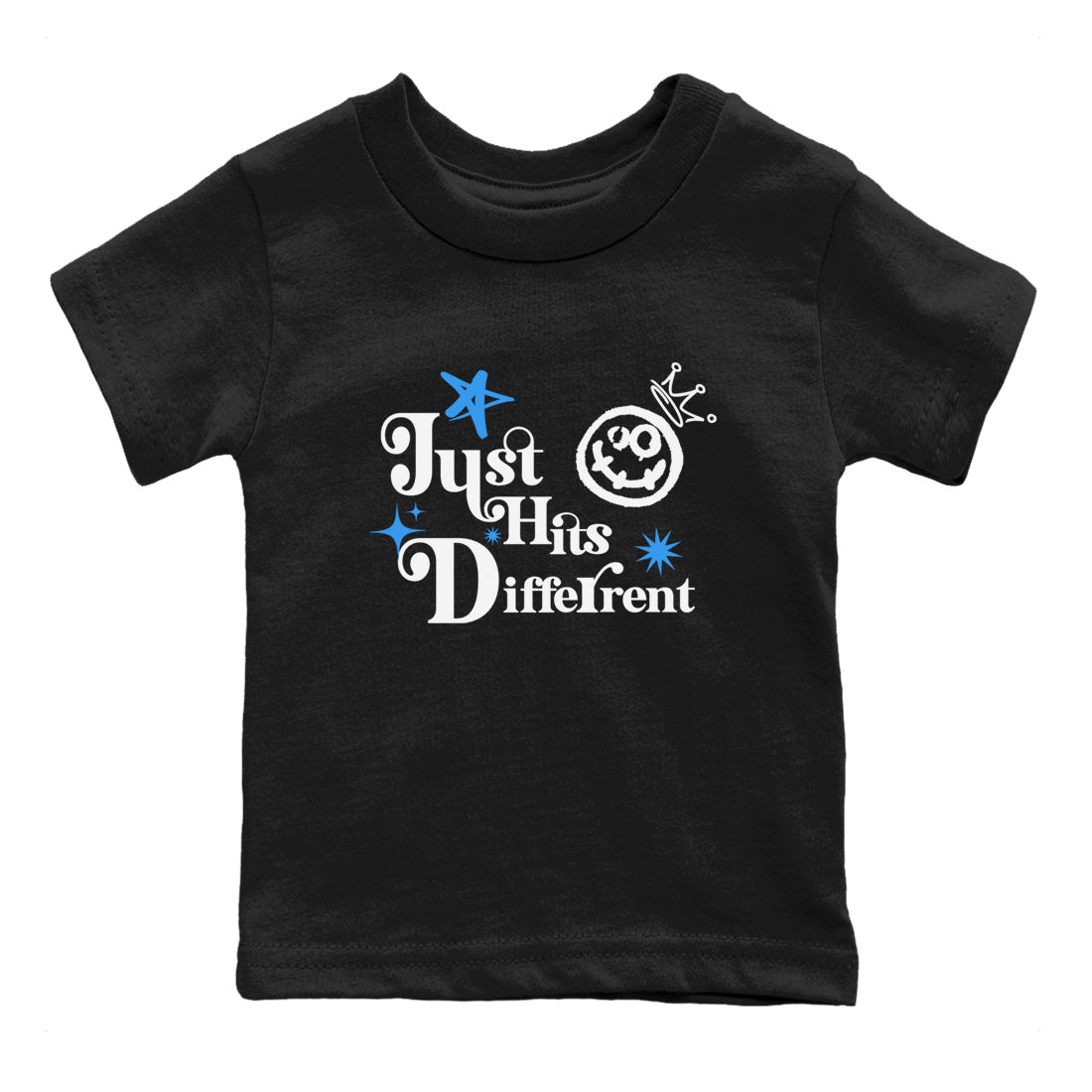 Just Hits Different snkmatch Tees Kids - Air Jordan 12 White and University Blue