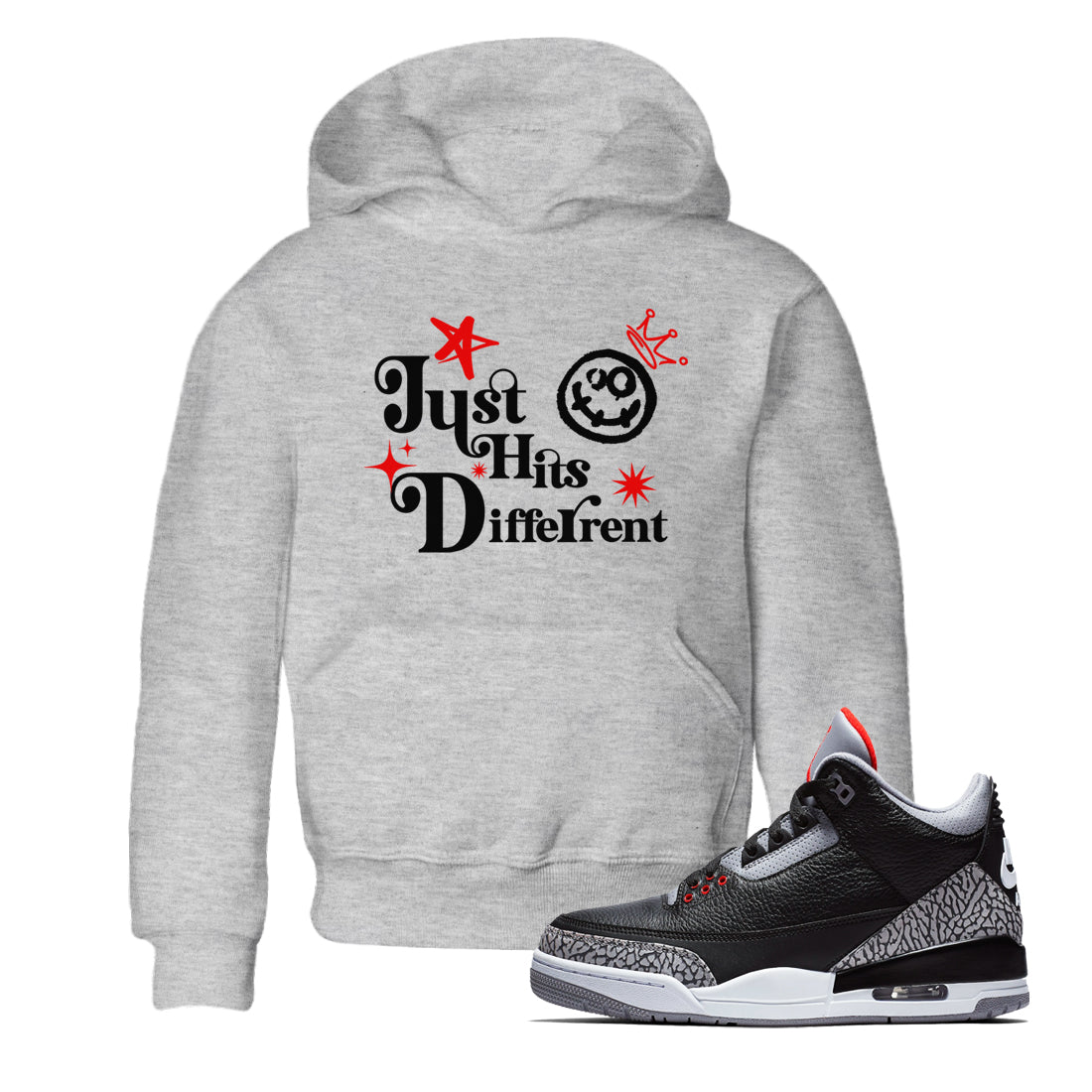 Just Hits Different snkmatch Tees Kids - Air Jordan 3 Black Cement