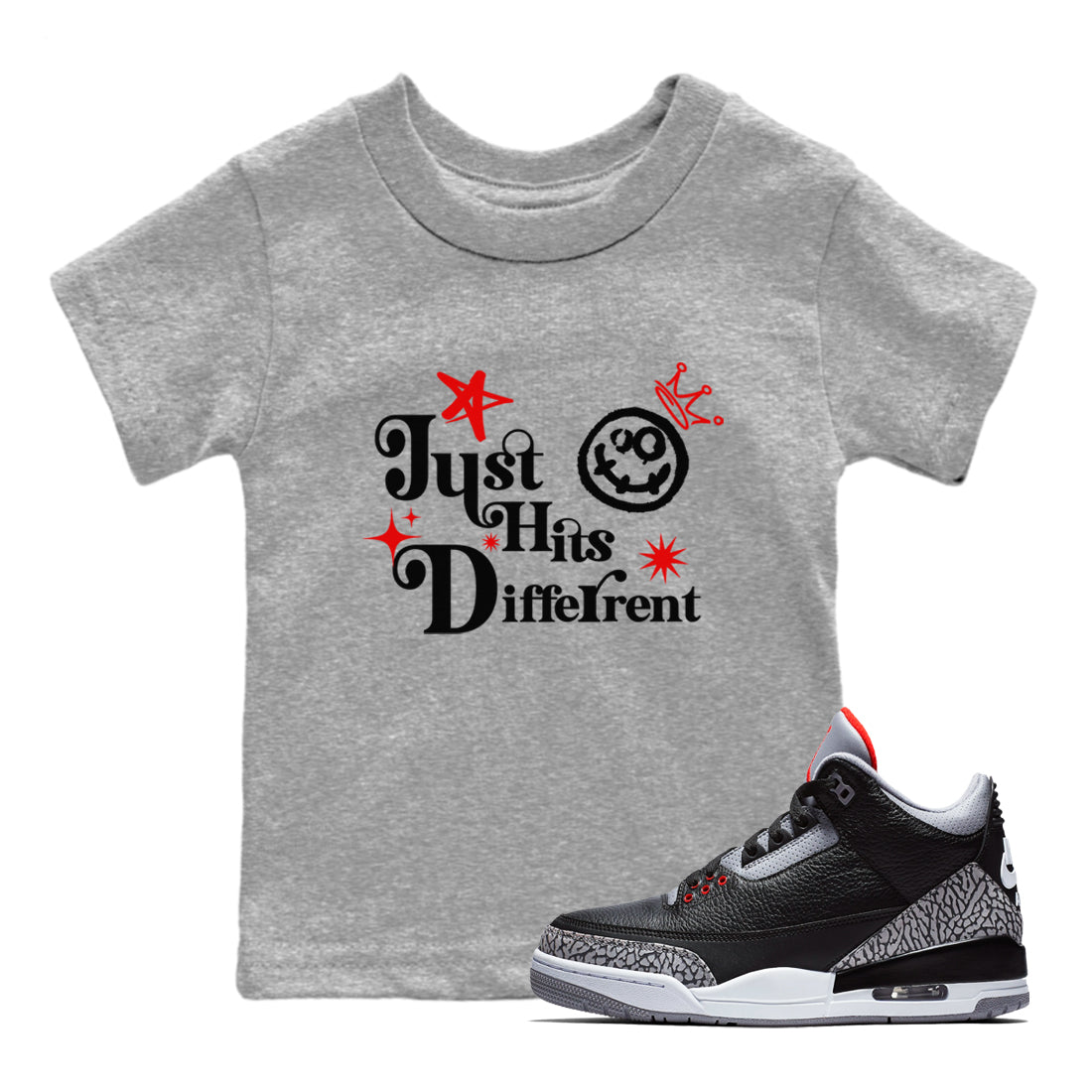 Just Hits Different snkmatch Tees Kids - Air Jordan 3 Black Cement