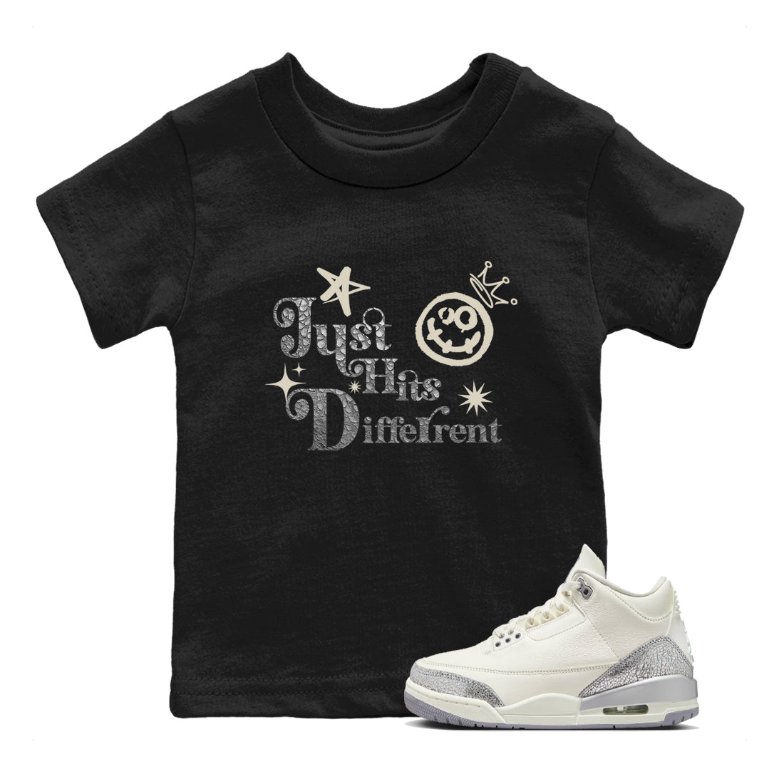 Just Hits Different snkmatch Tees Kids - Air Jordan 3 Sail and Cement Grey