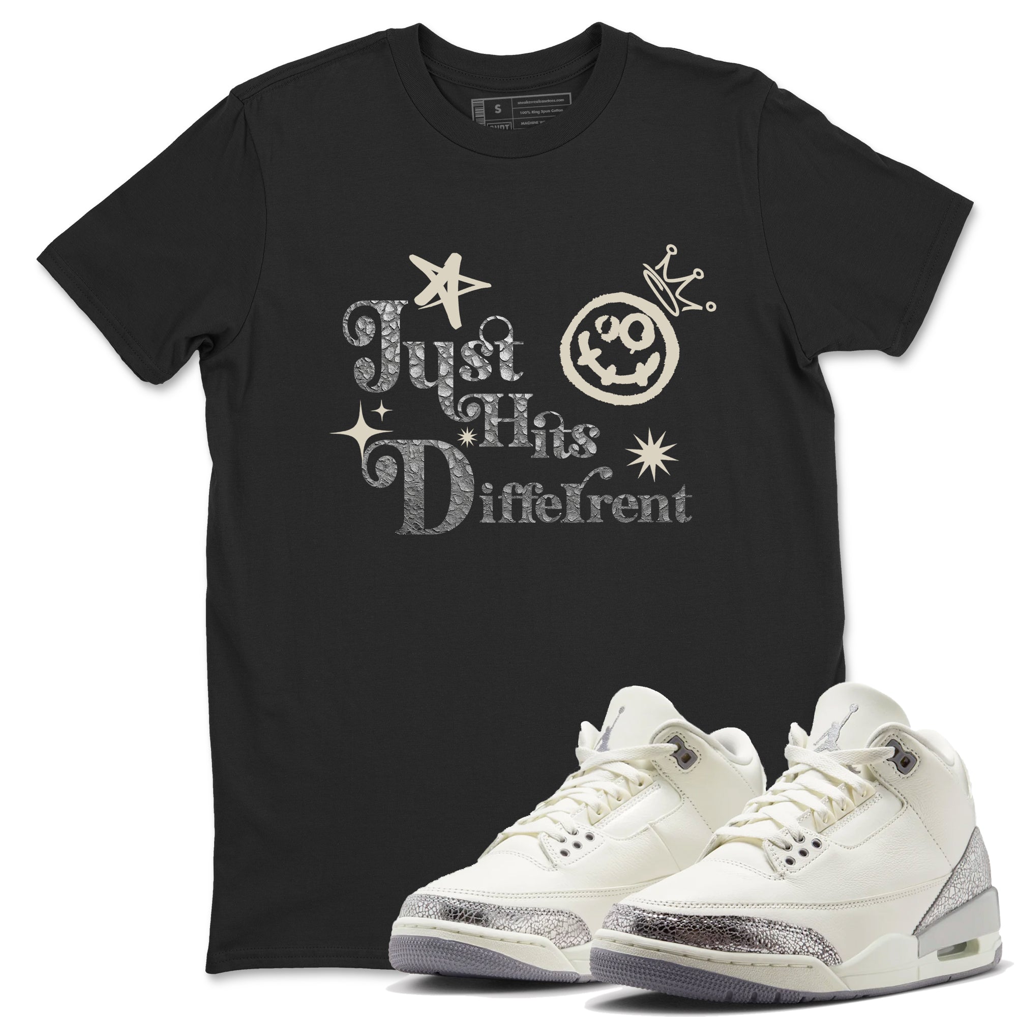 Just Hits Different snkmatch Tees - Air Jordan 3 Sail and Cement Grey