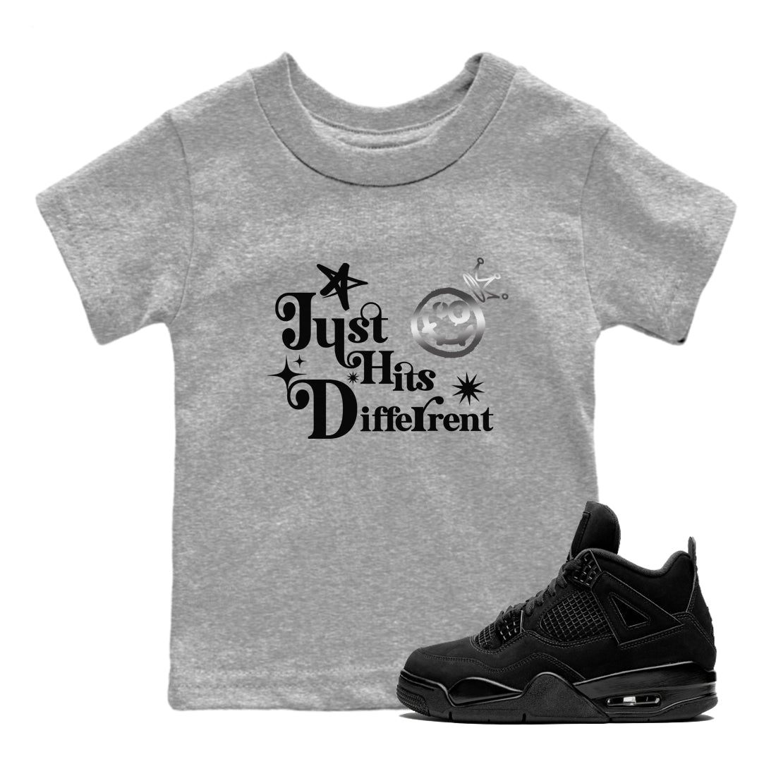 Just Hits Different snkmatch Tees Kids - Air Jordan 4 Black Cat