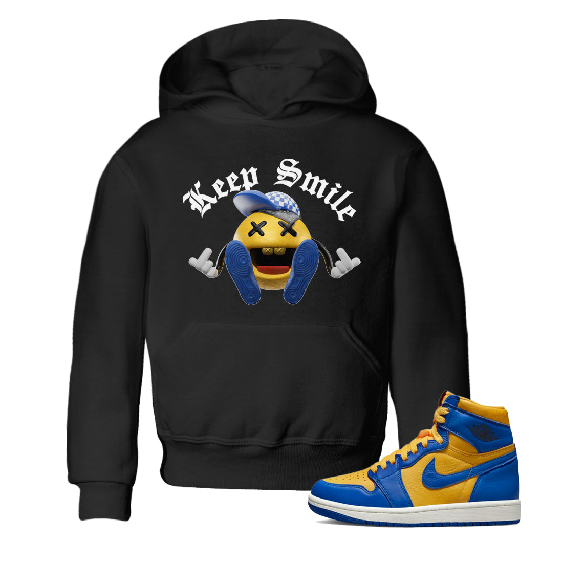 Keep Smiling Kids Tops - Air Jordan 1 Game Royal Varsity Maize
