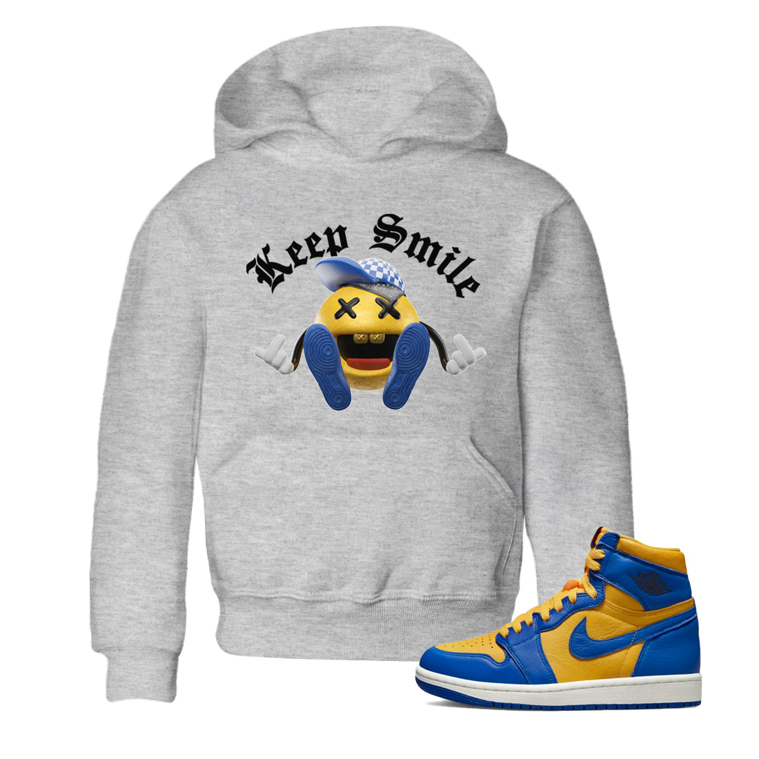 Keep Smiling Kids Tops - Air Jordan 1 Game Royal Varsity Maize
