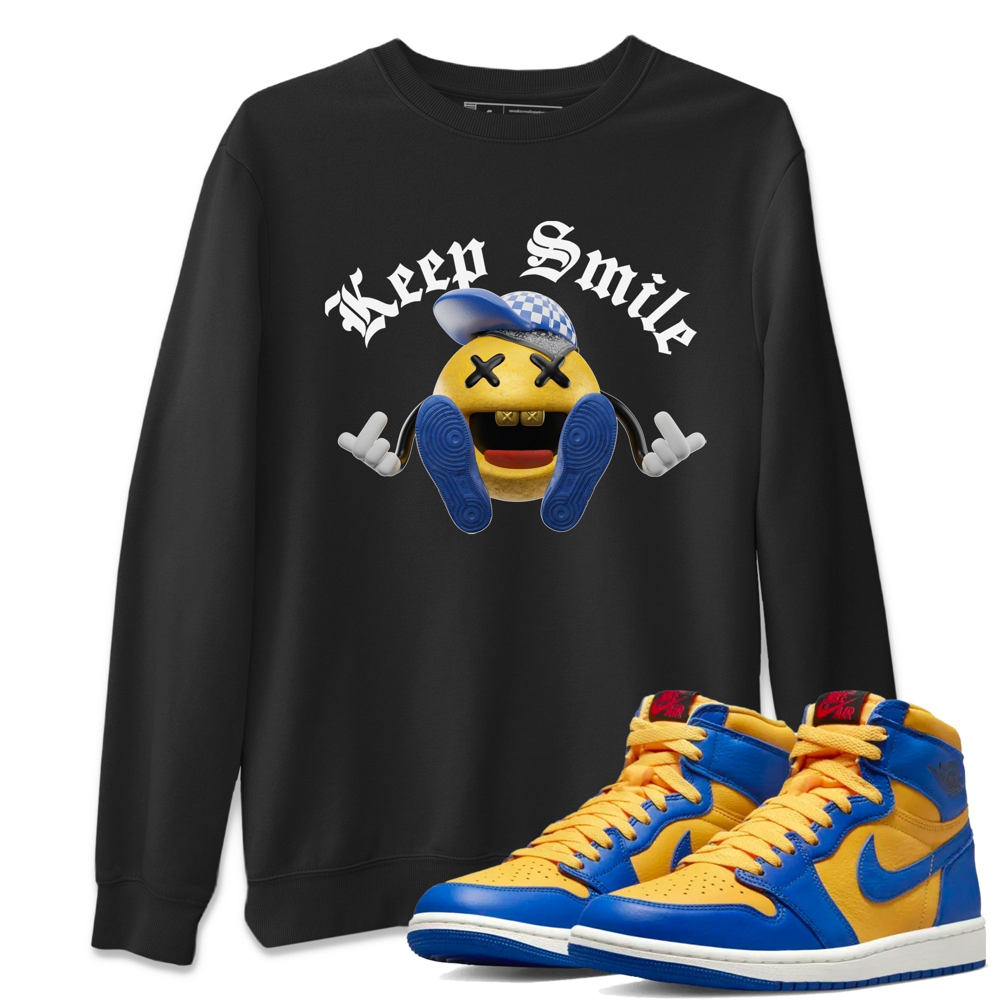 Keep Smiling Unisex Tops - Air Jordan 1 Game Royal Varsity Maize