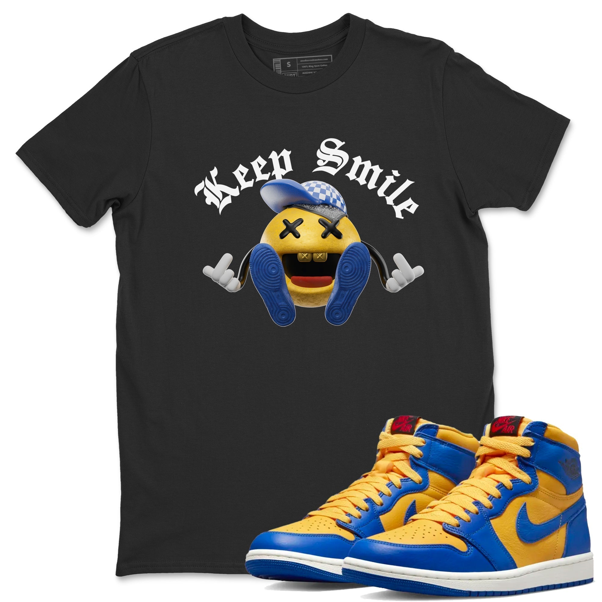 Keep Smiling Unisex Tops - Air Jordan 1 Game Royal Varsity Maize