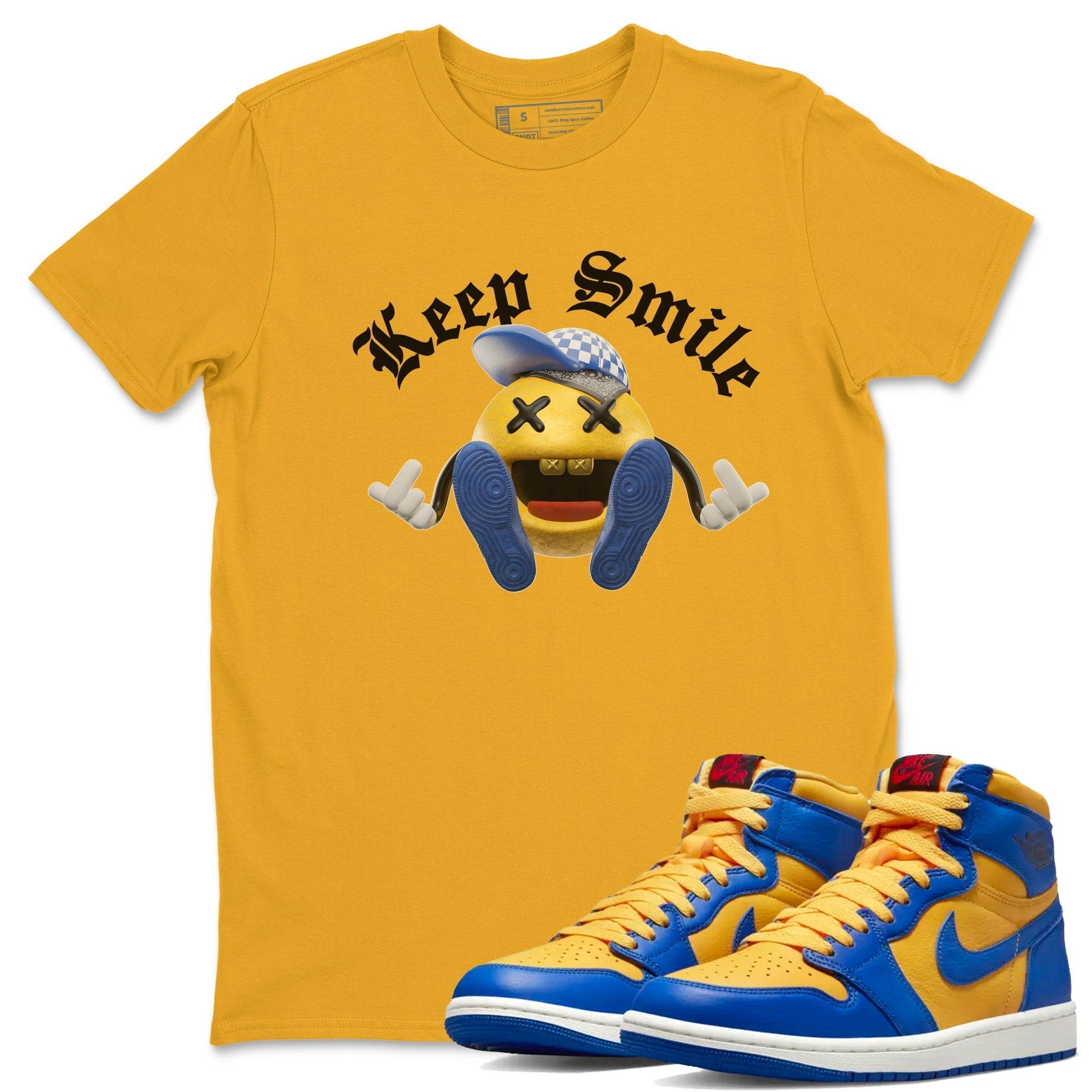 Keep Smiling Unisex Tops - Air Jordan 1 Game Royal Varsity Maize
