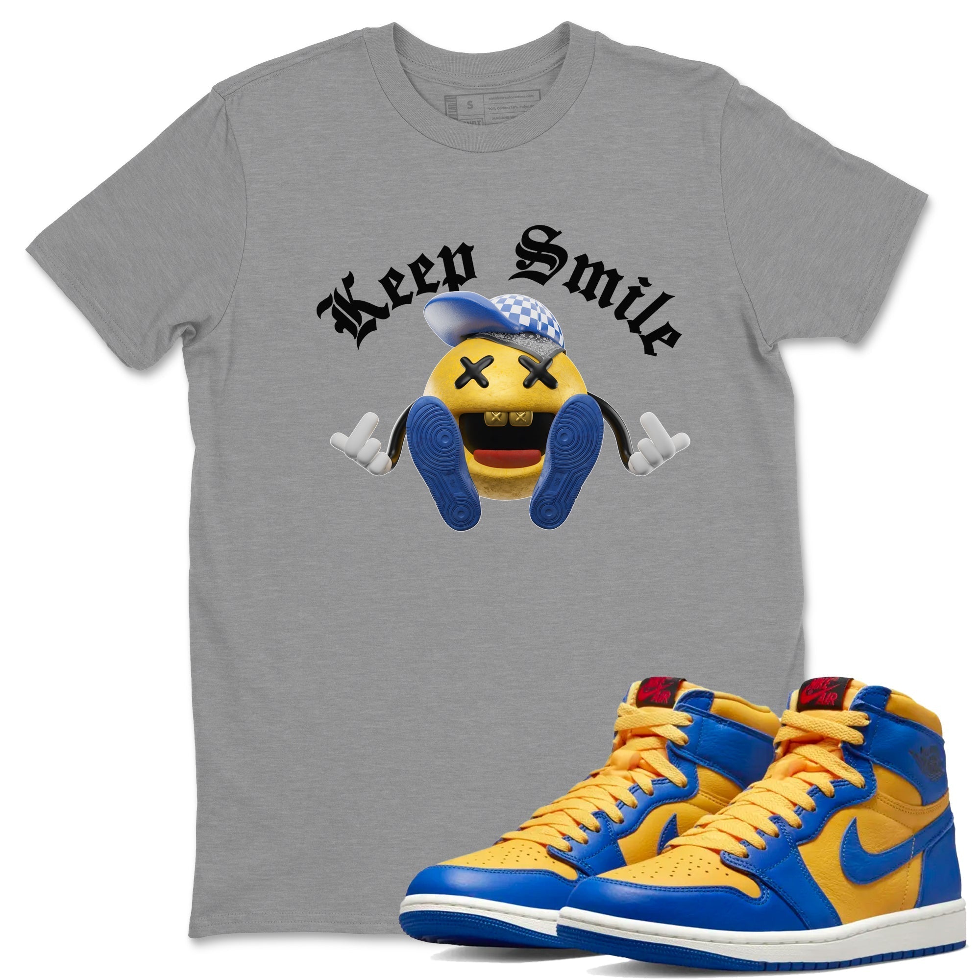 Keep Smiling Unisex Tops - Air Jordan 1 Game Royal Varsity Maize