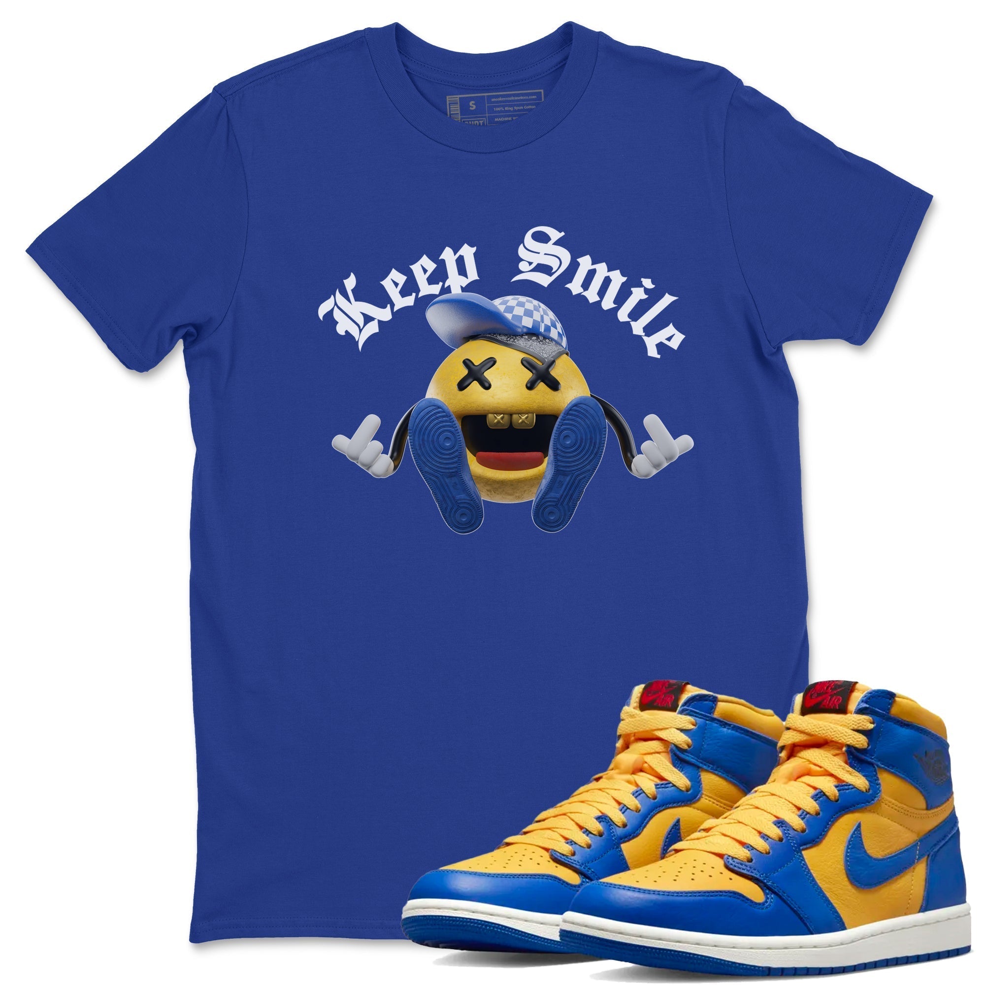 Keep Smiling Unisex Tops - Air Jordan 1 Game Royal Varsity Maize