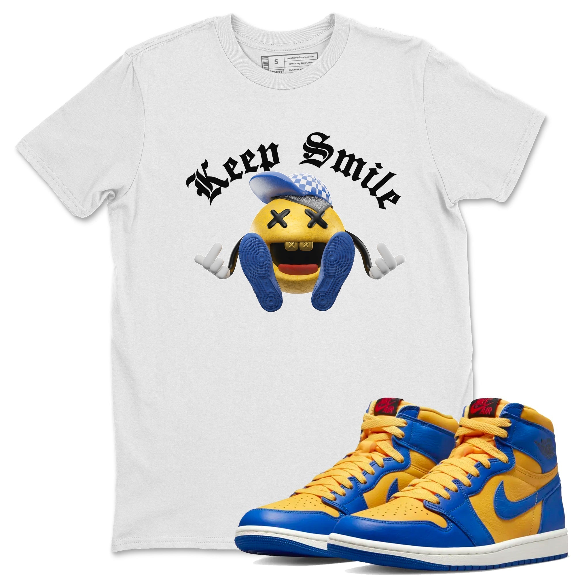 Keep Smiling Unisex Tops - Air Jordan 1 Game Royal Varsity Maize
