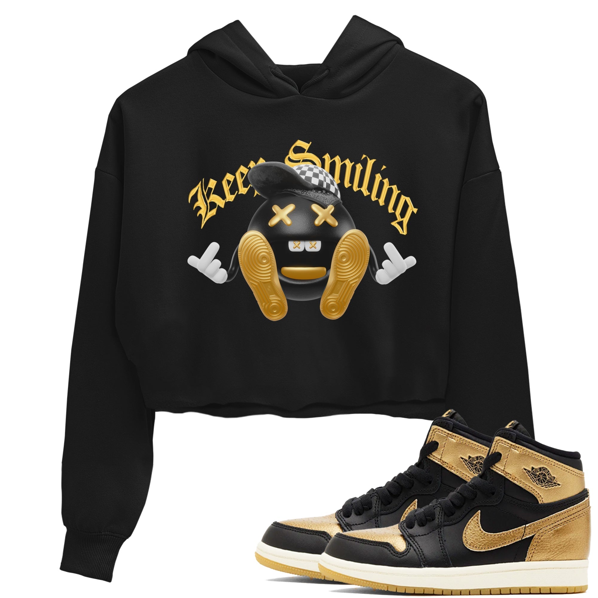 Keep Smiling snkmatch Women's Top - Air Jordan 1 Black Metallic Gold