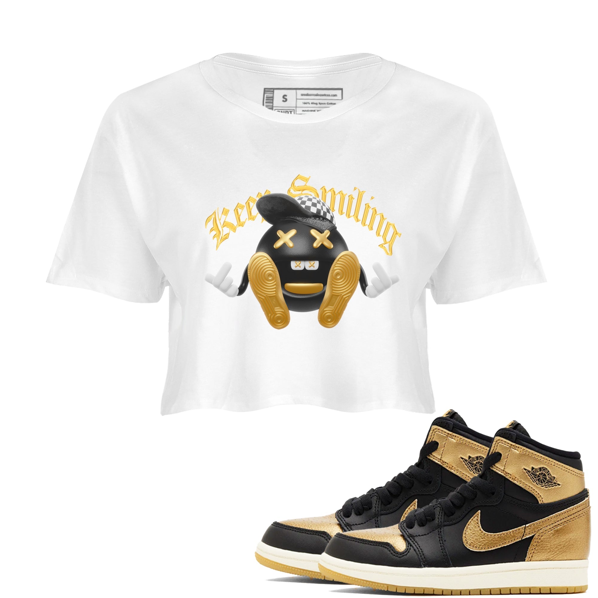 Keep Smiling snkmatch Women's Top - Air Jordan 1 Black Metallic Gold