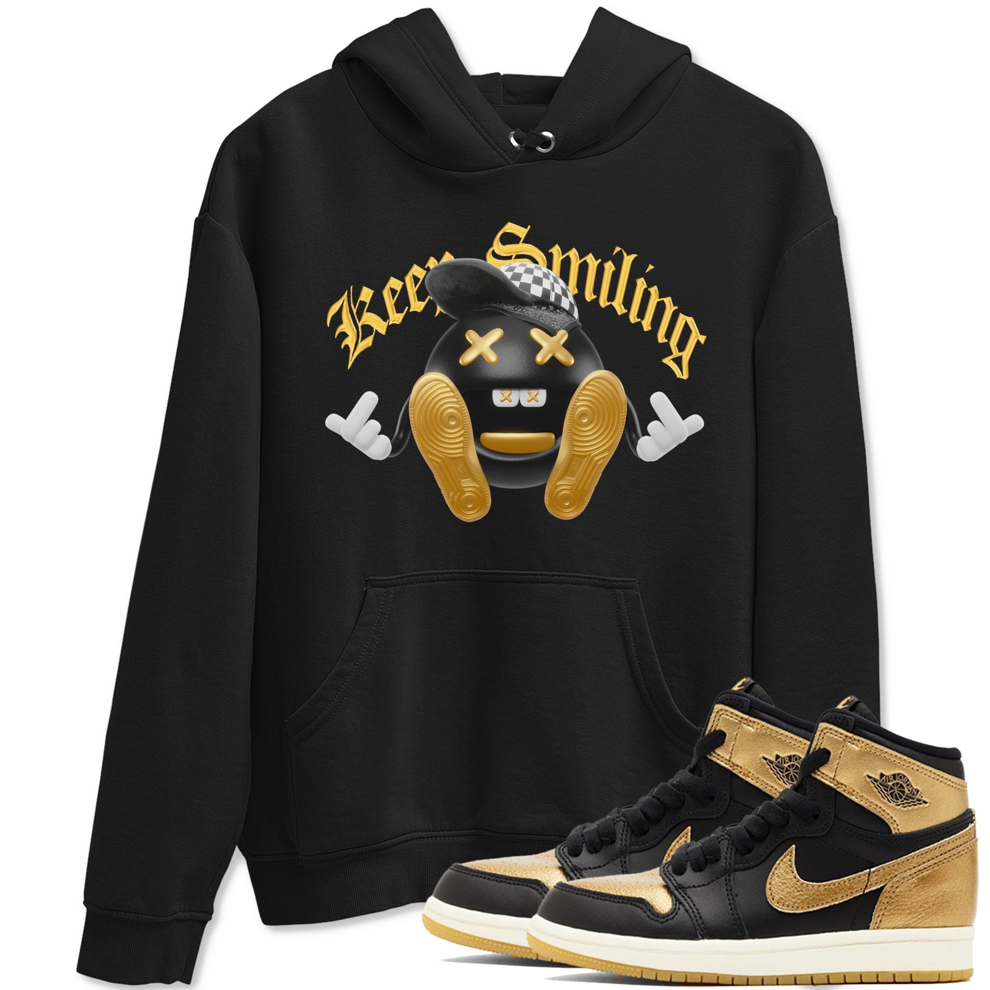 Keep Smiling snkmatch Tees - Air Jordan 1 Black Metallic Gold