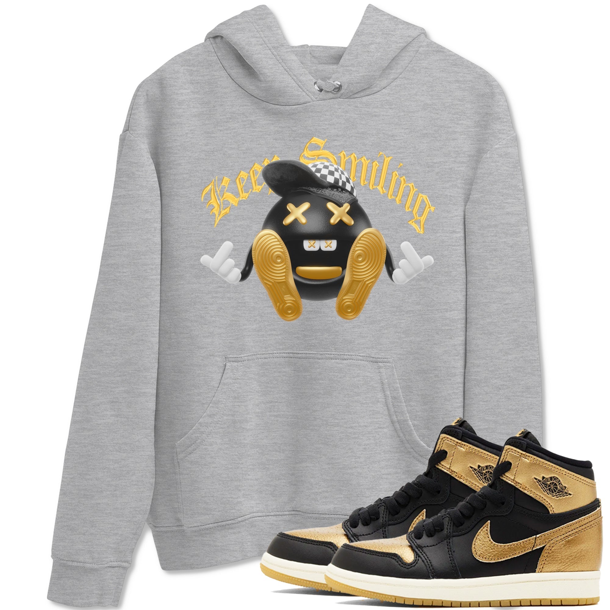 Keep Smiling snkmatch Tees - Air Jordan 1 Black Metallic Gold