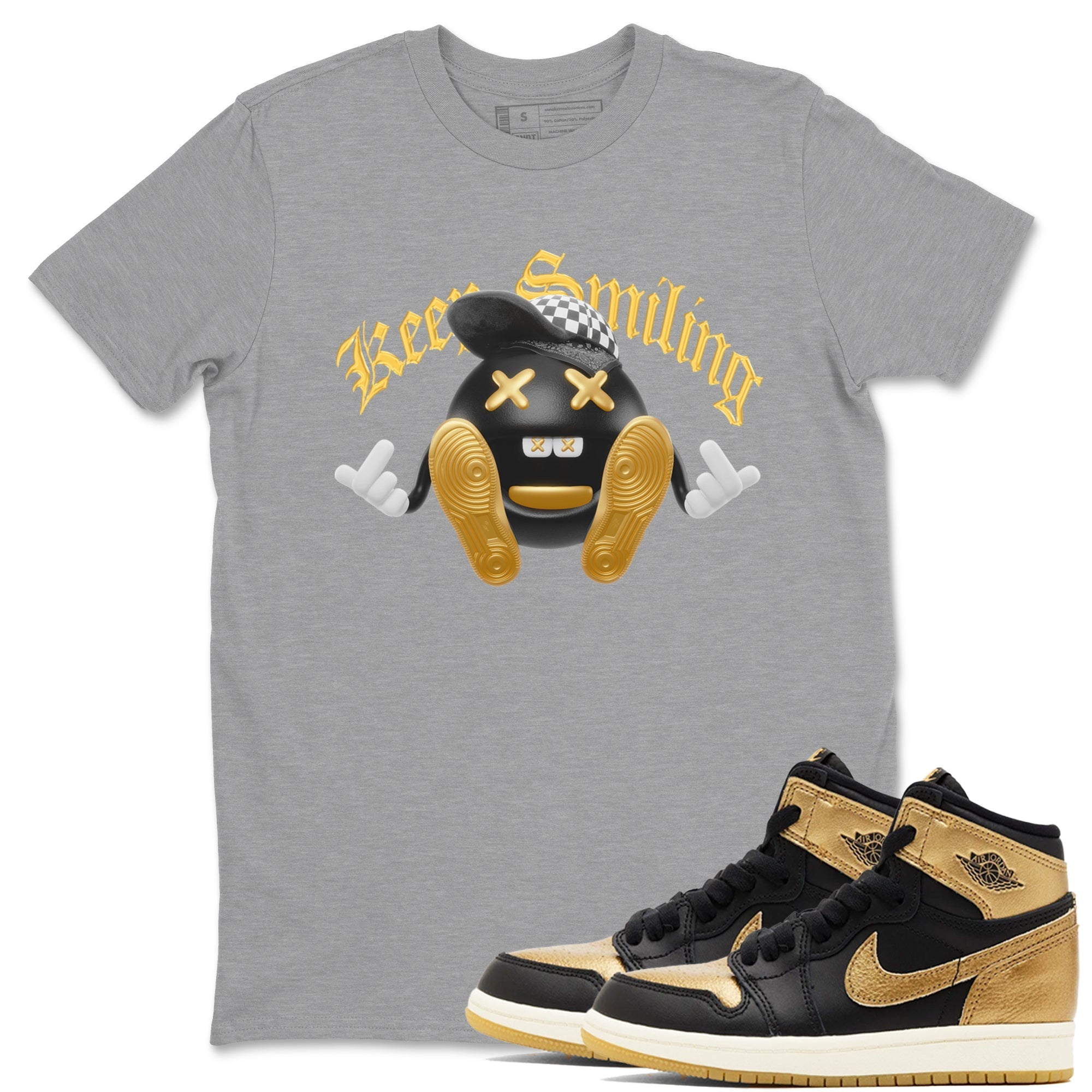 Keep Smiling snkmatch Tees - Air Jordan 1 Black Metallic Gold