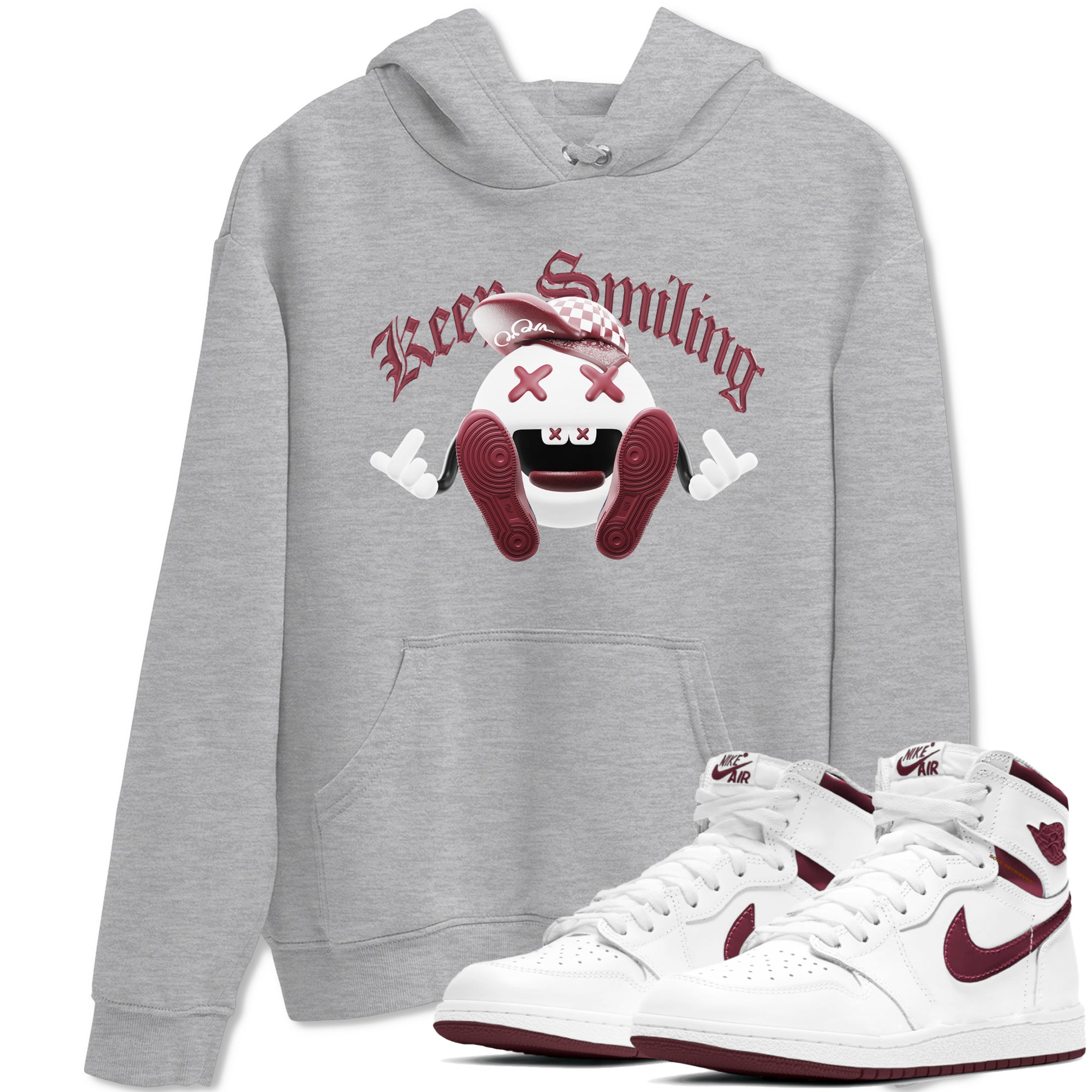 Keep Smiling snkmatch Tee - Air Jordan 1 Metallic Burgundy