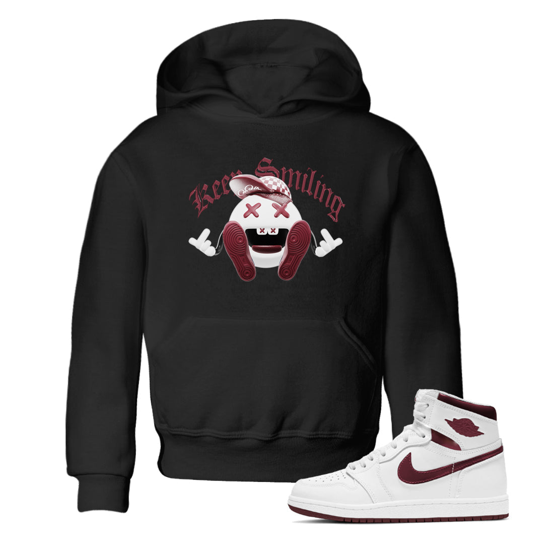 Keep Smiling snkmatch Tee Kids - Air Jordan 1 Metallic Burgundy