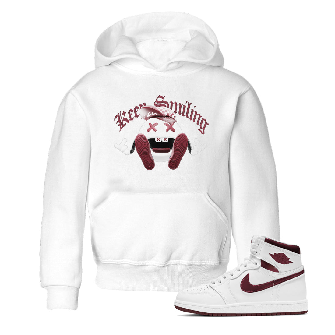 Keep Smiling snkmatch Tee Kids - Air Jordan 1 Metallic Burgundy