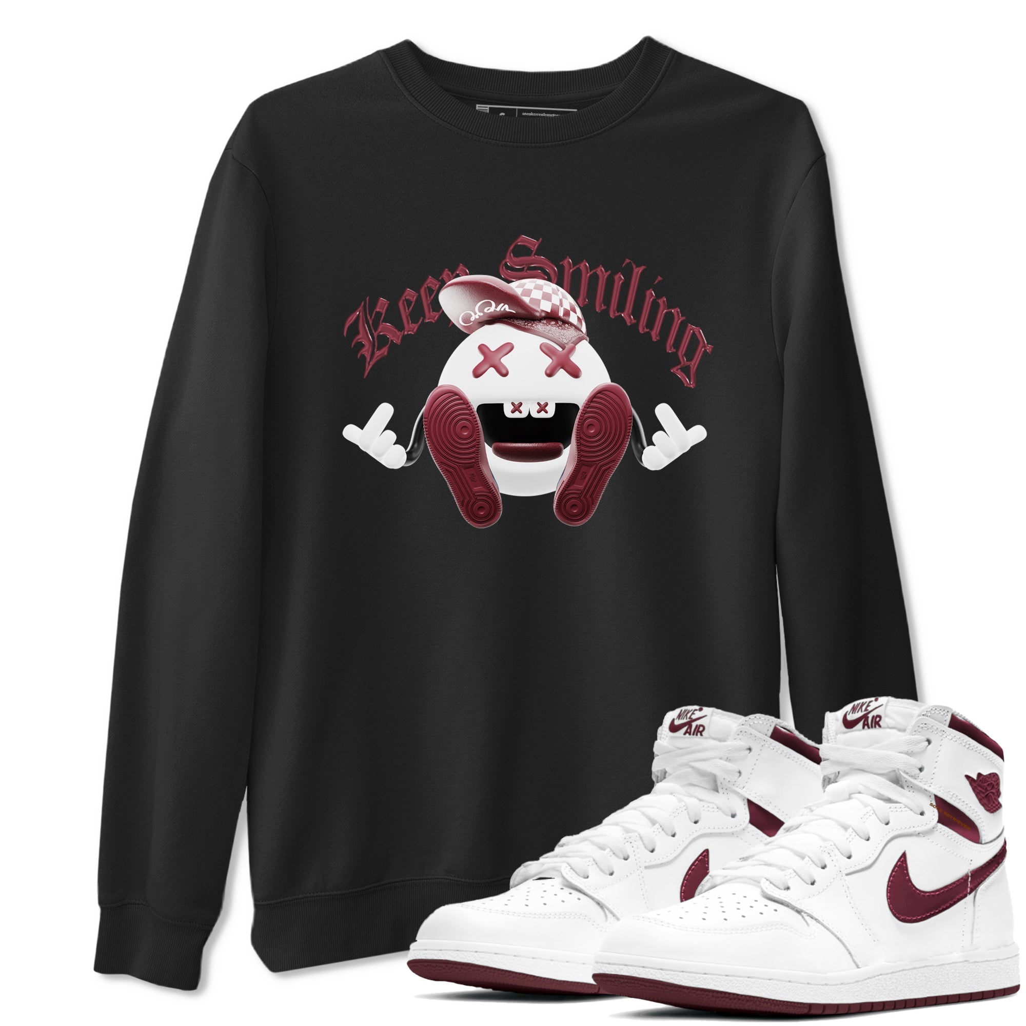 Keep Smiling snkmatch Tee - Air Jordan 1 Metallic Burgundy