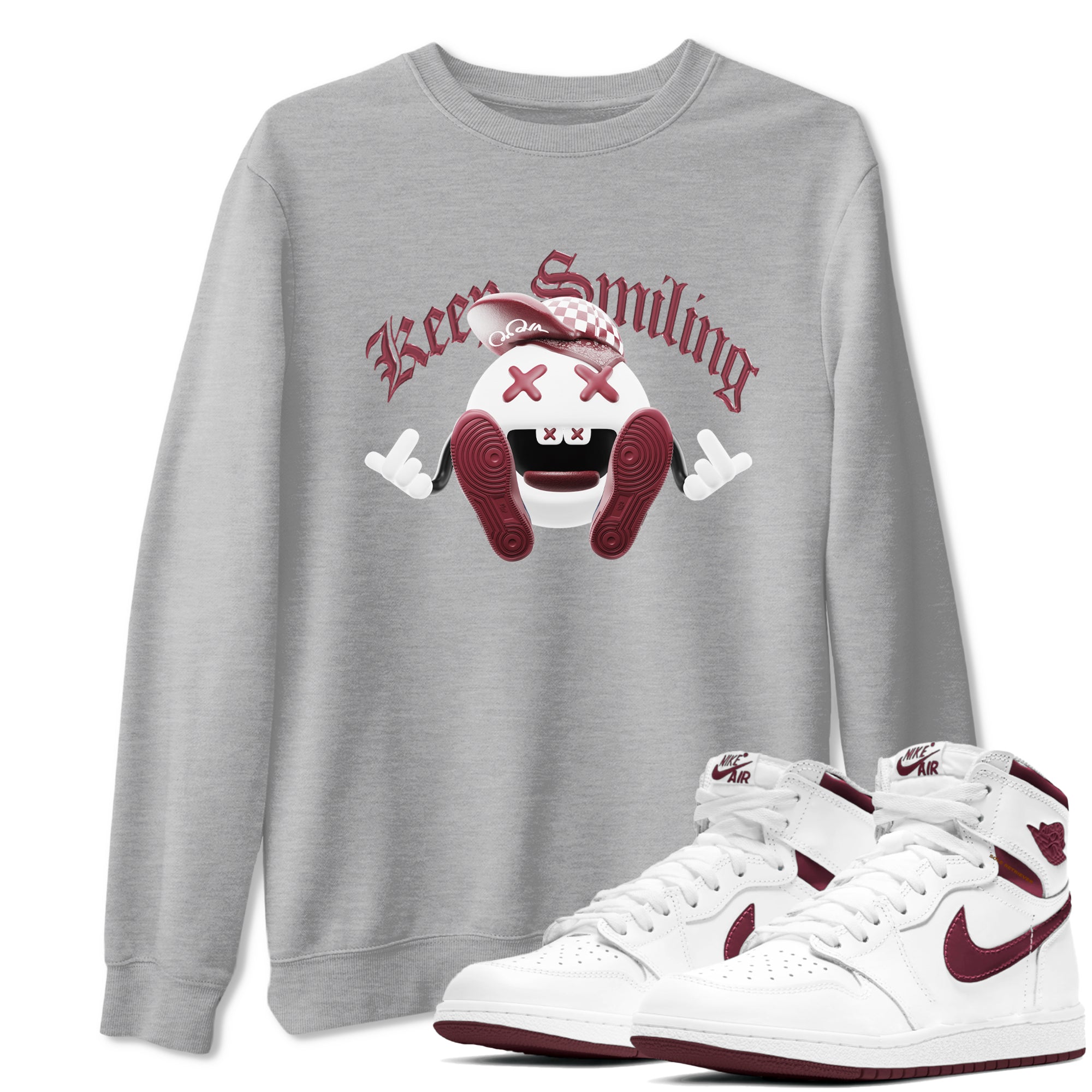 Keep Smiling snkmatch Tee - Air Jordan 1 Metallic Burgundy