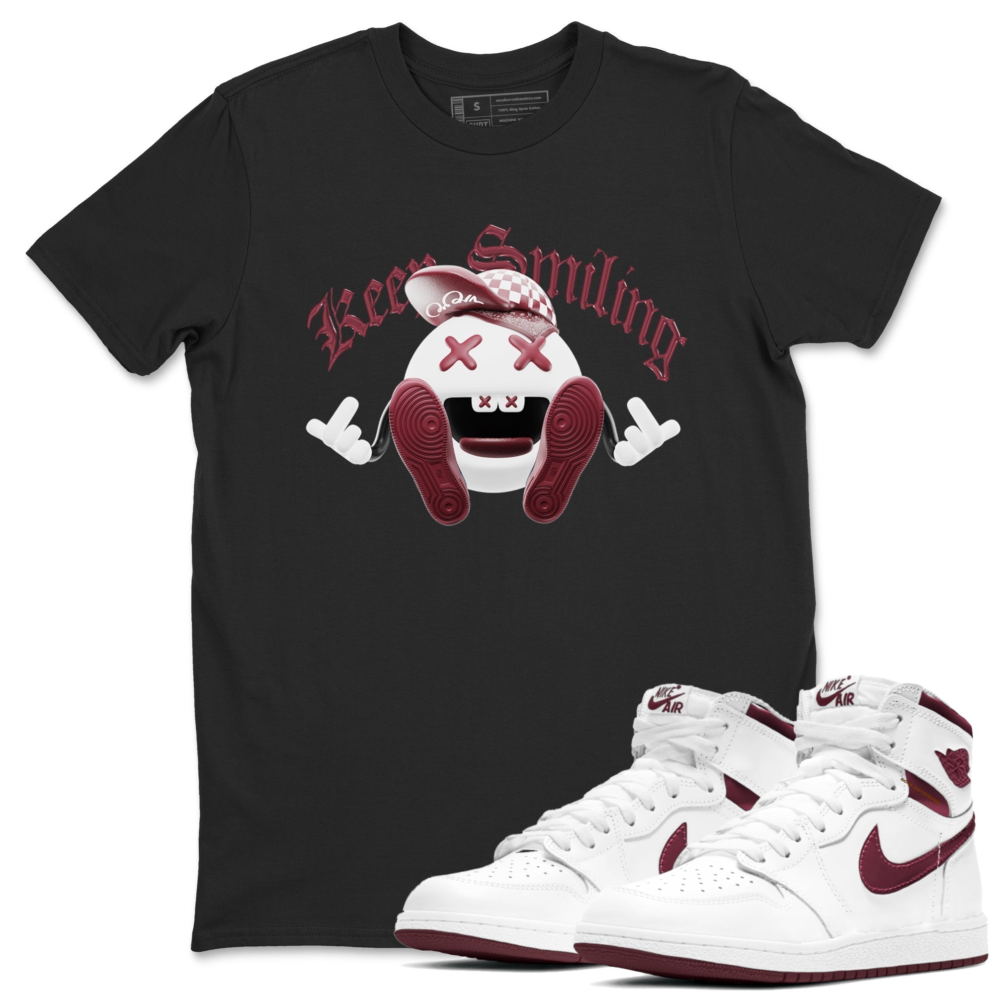 Keep Smiling snkmatch Tee - Air Jordan 1 Metallic Burgundy
