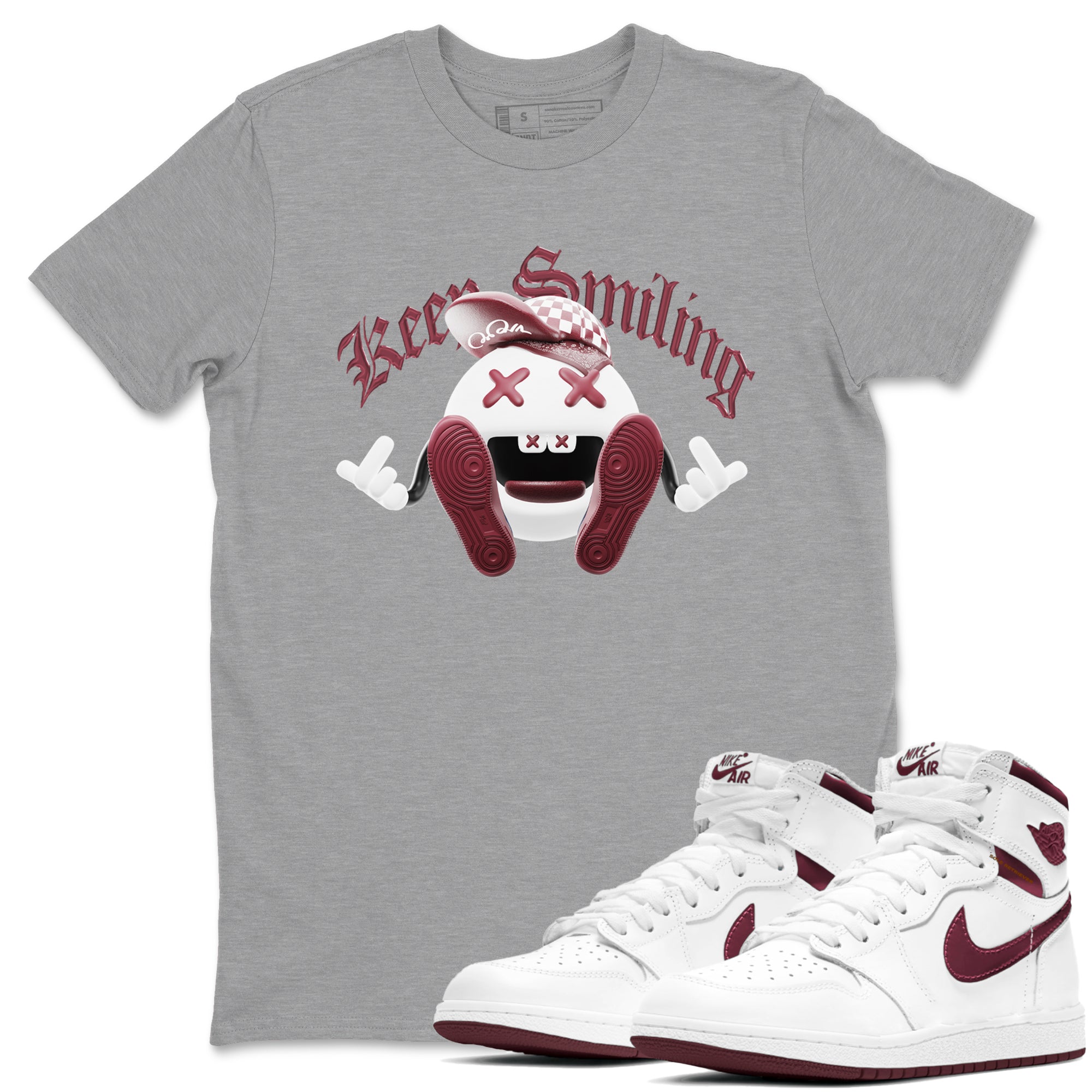 Keep Smiling snkmatch Tee - Air Jordan 1 Metallic Burgundy