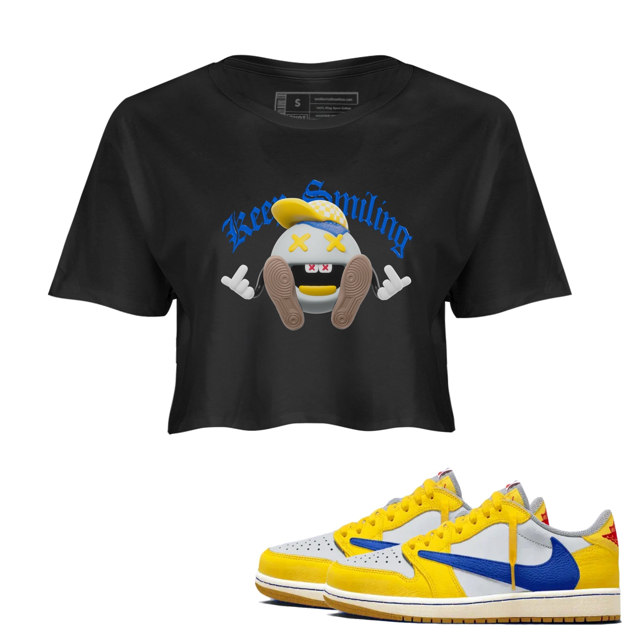 Keep Smiling snkmatch Women's Top - Air Jordan 1 Travis Scott Canary