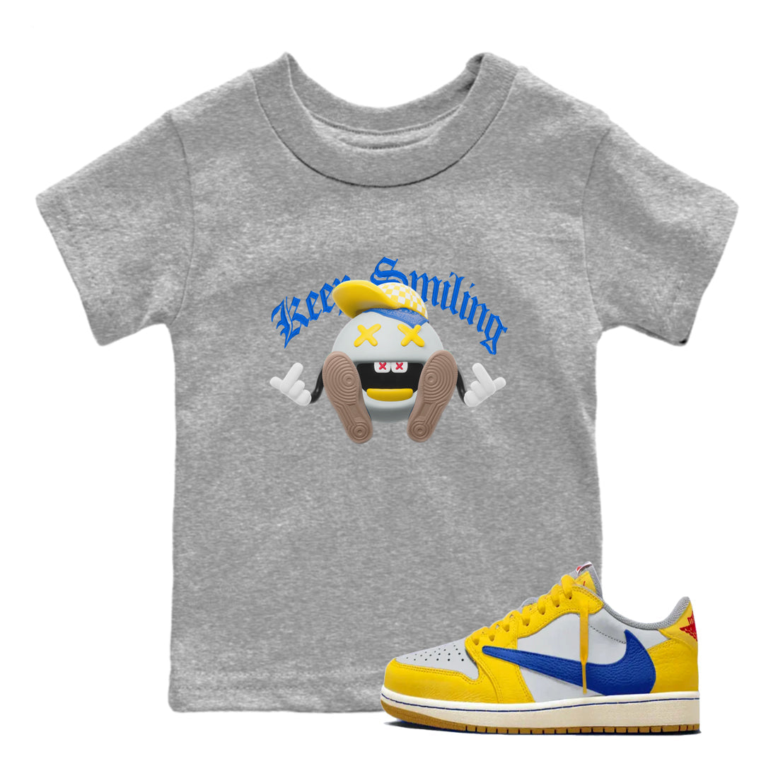 Keep Smiling snkmatch Tees Kids - Air Jordan 1 Travis Scott Canary