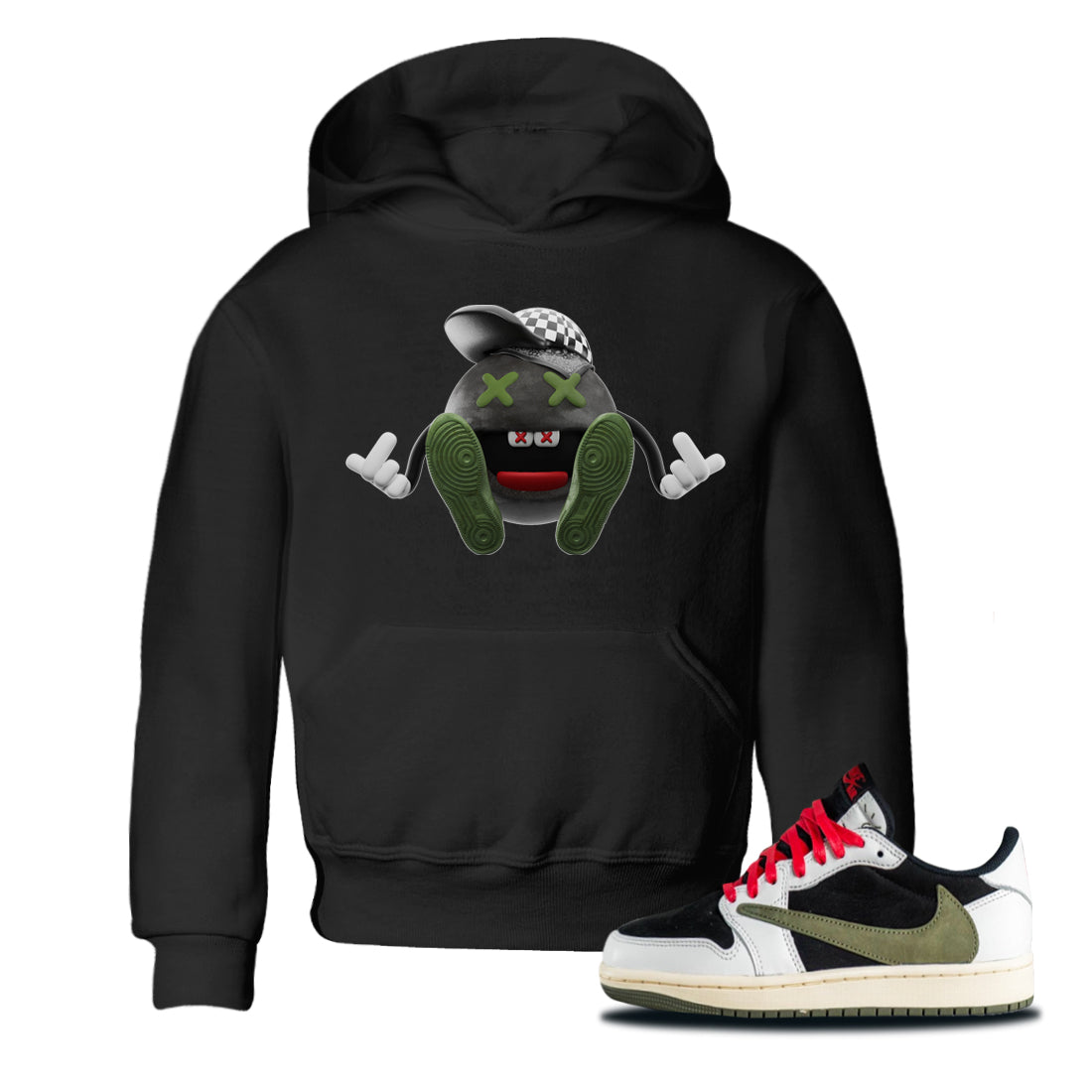 Keep Smiling Kids Tops - Air Jordan 1 Travis Scott Olive