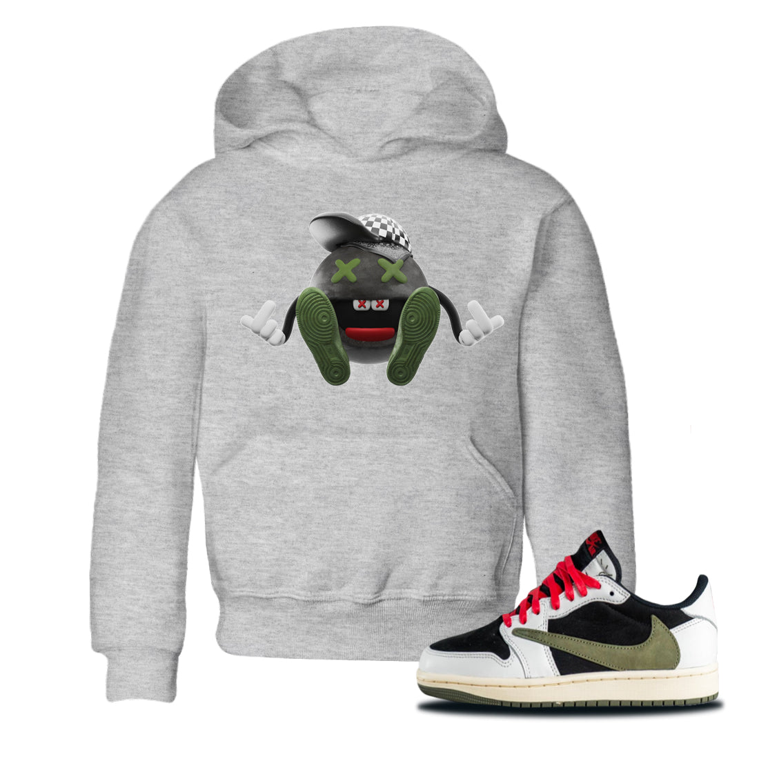 Keep Smiling Kids Tops - Air Jordan 1 Travis Scott Olive