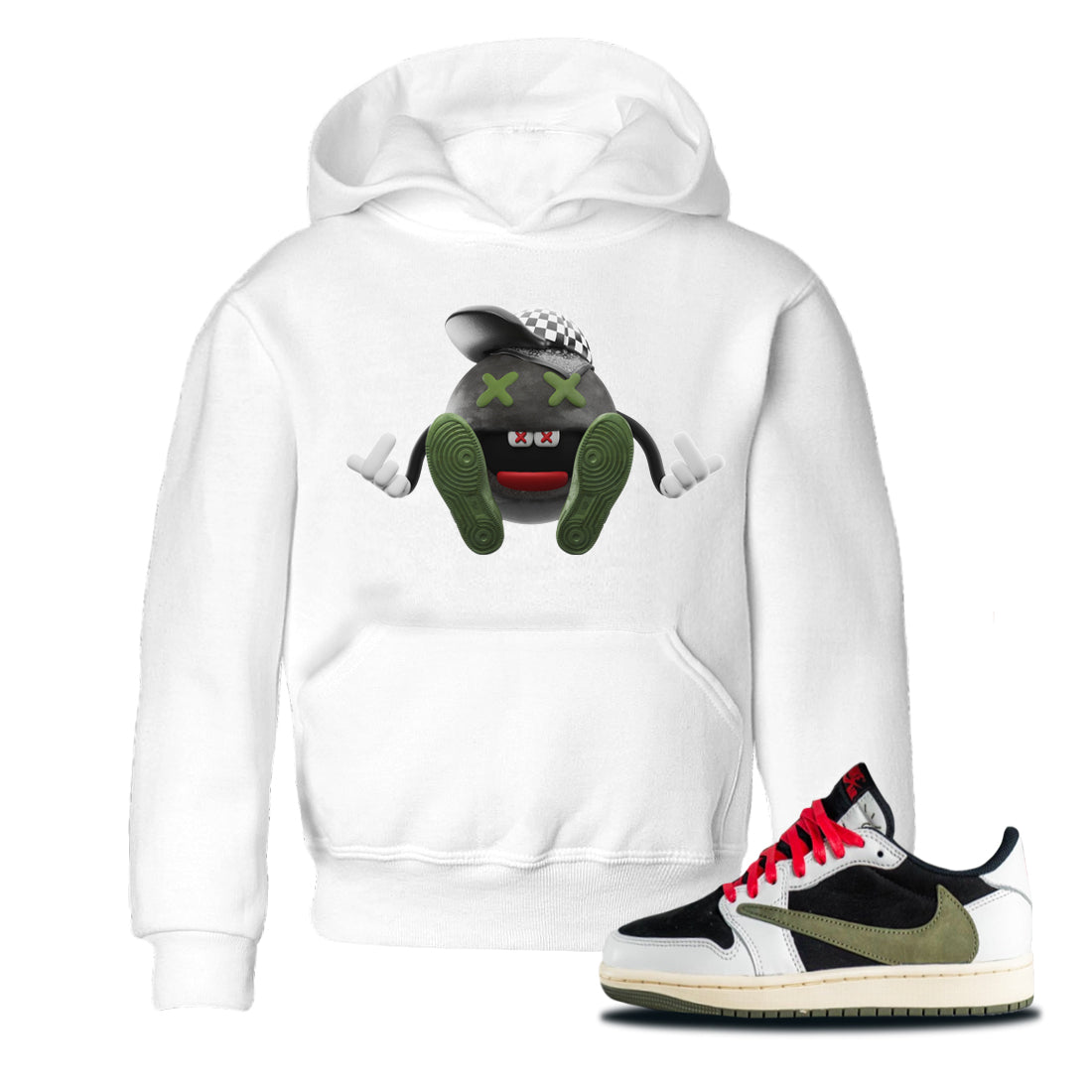 Keep Smiling Kids Tops - Air Jordan 1 Travis Scott Olive
