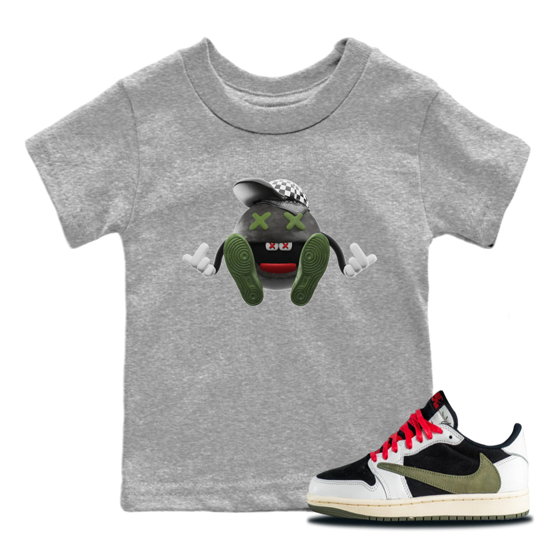 Keep Smiling Kids Tops - Air Jordan 1 Travis Scott Olive