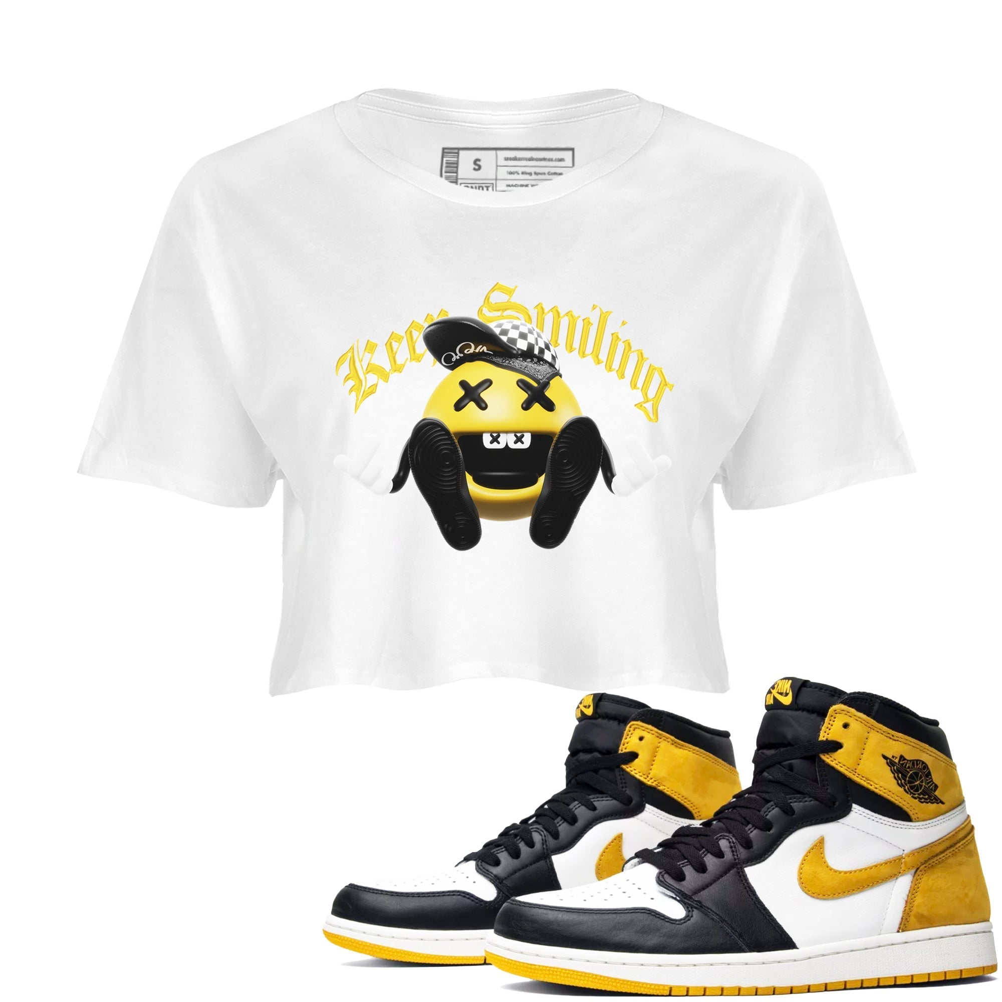 Keep Smiling snkmatch Women's Top - Air Jordan 1 Yellow Ochre