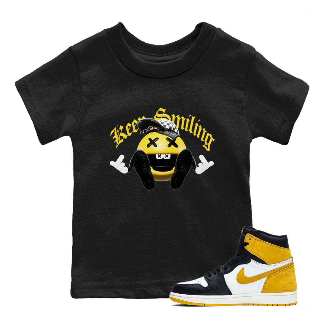 Keep Smiling snkmatch Tees Kids - Air Jordan 1 Yellow Ochre