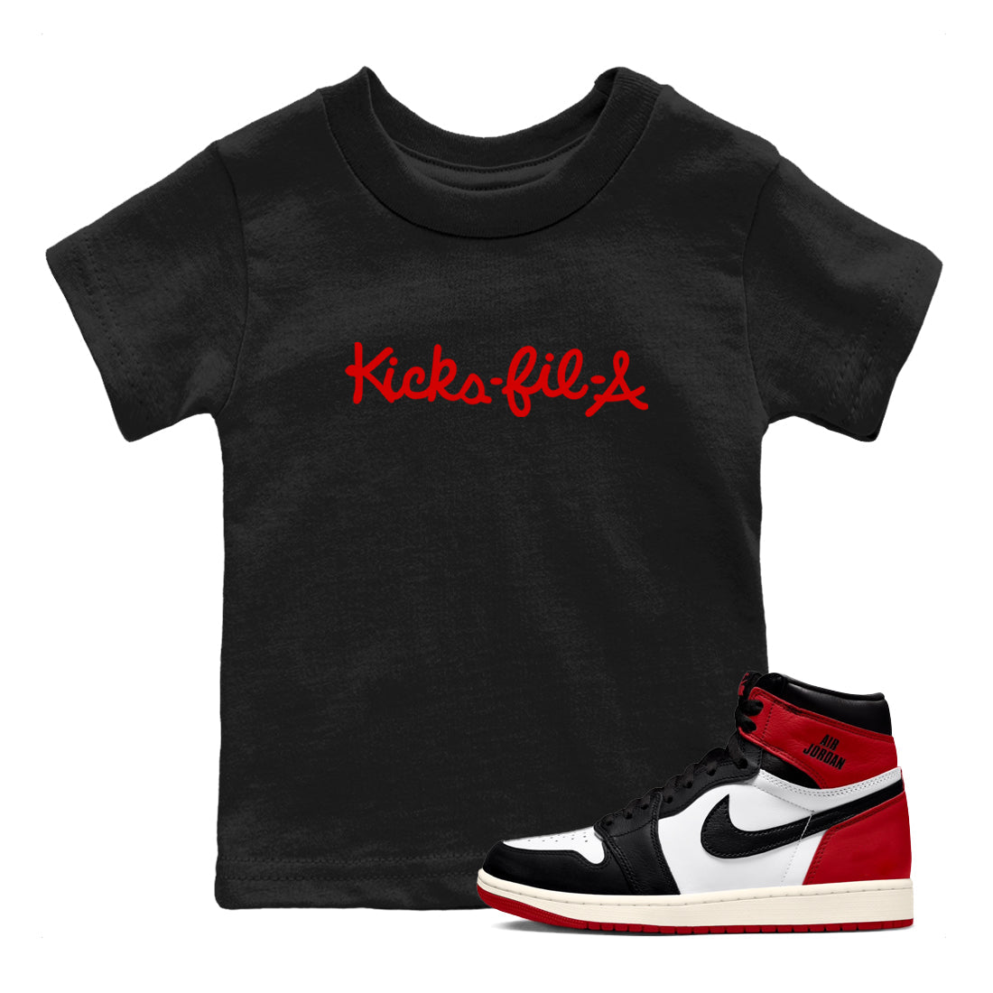 Kick Fil A snkmatch Tees Kids - Air Jordan 1 Black Toe Reimagined