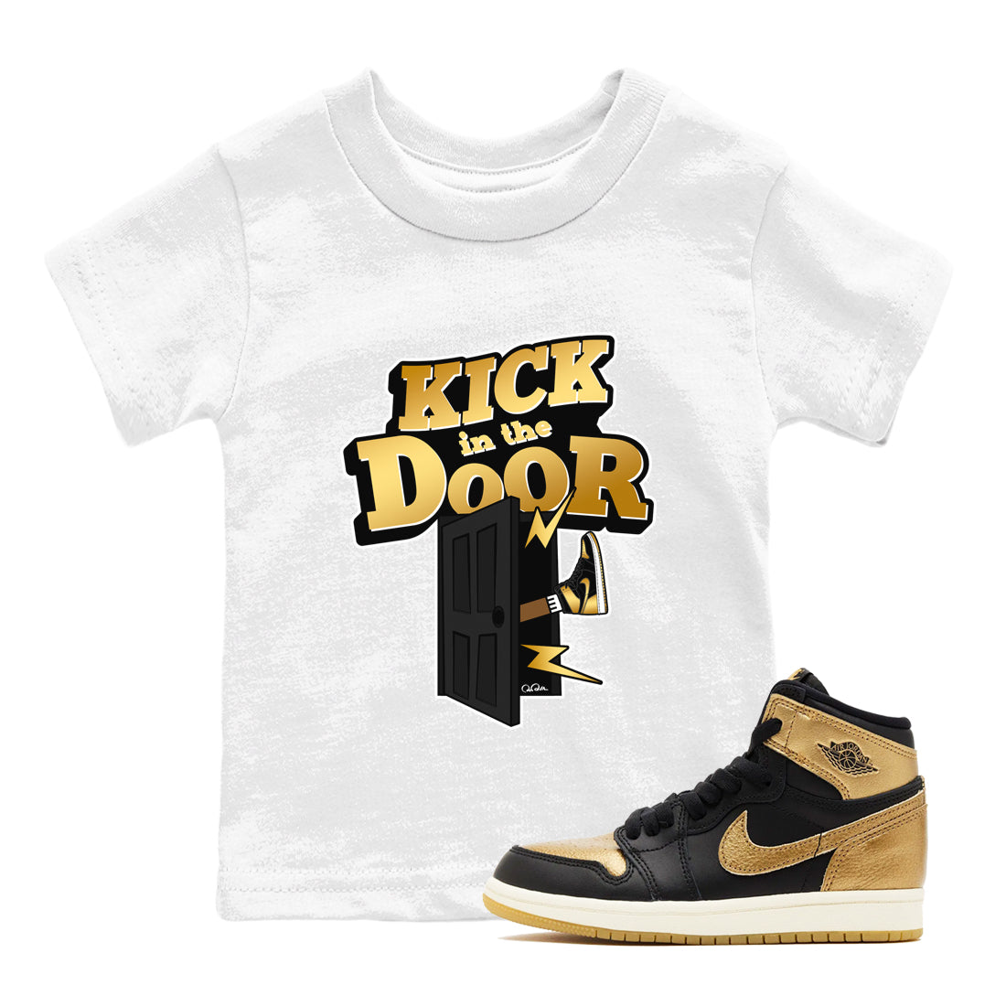 Kick In The Door snkmatch Tees Kids - Air Jordan 1 Black Metallic Gold